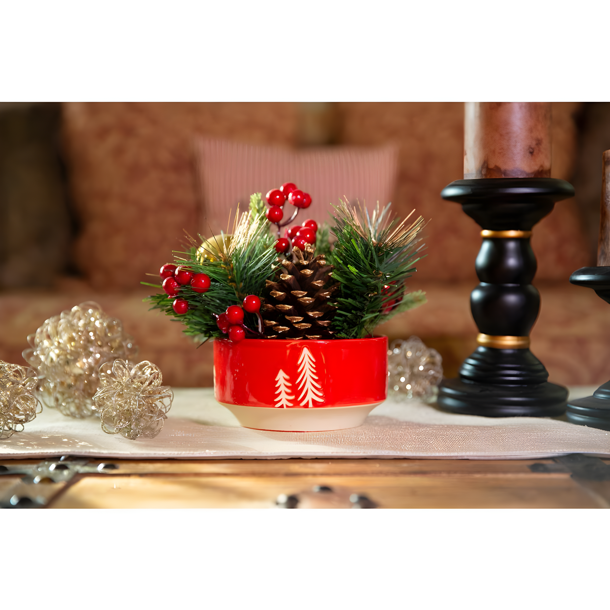 Garland Mix in 3" Ceramic Flower Pot Indoor Christmas Decoration