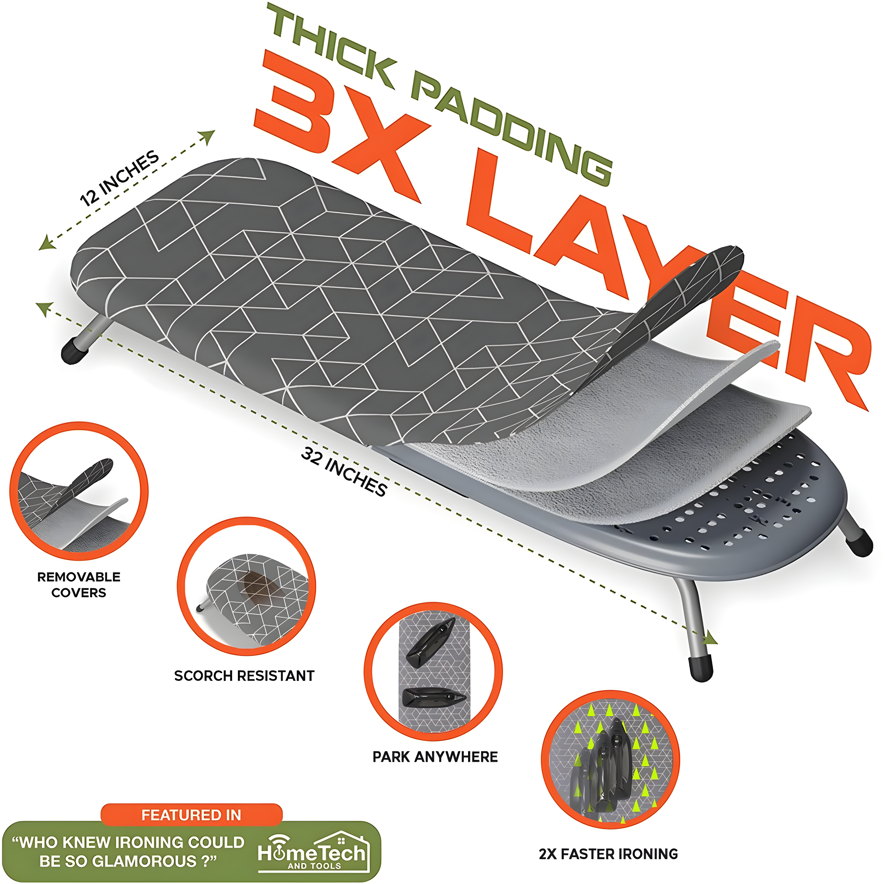 XABITAT Table Top Ironing Board with Wall Mount, D-Crease, Portable Space Saving Mini Laundry Room Iron Board, Foldable Small Ironing Board, Grey