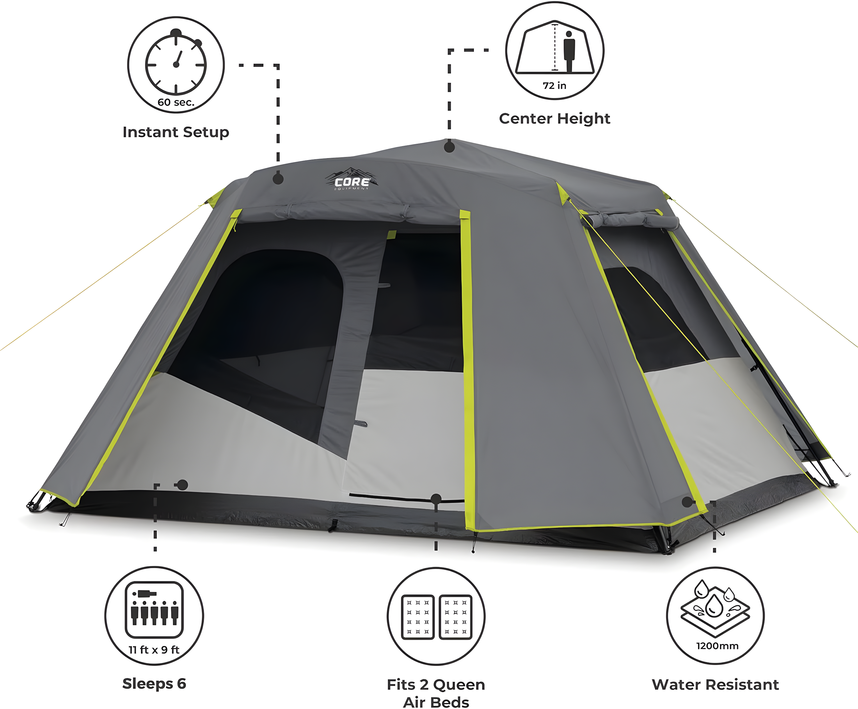 CORE Equipment 6 Person Instant Cabin Tent w/ Full Fly