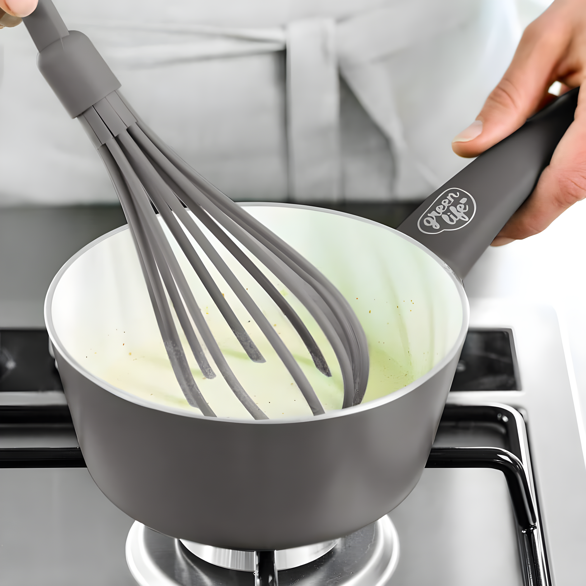 GreenLife Soft Grip 1QT and 2QT Saucepan Set, Healthy Ceramic Nonstick, Non Toxic PFAS & PFOA-Free, Dishwasher Safe, Glass Lids, Stay-Cool Handles, Easy Clean Cookware, Kitchen Essentials, Gray