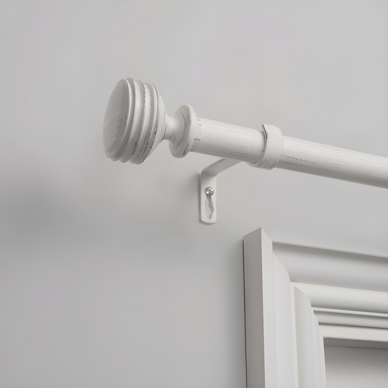Exclusive Home 36"-72" Duke Curtain Rod - Distressed White: Iron, Single Rod, 25 lb Capacity, Rounded Cap Finial