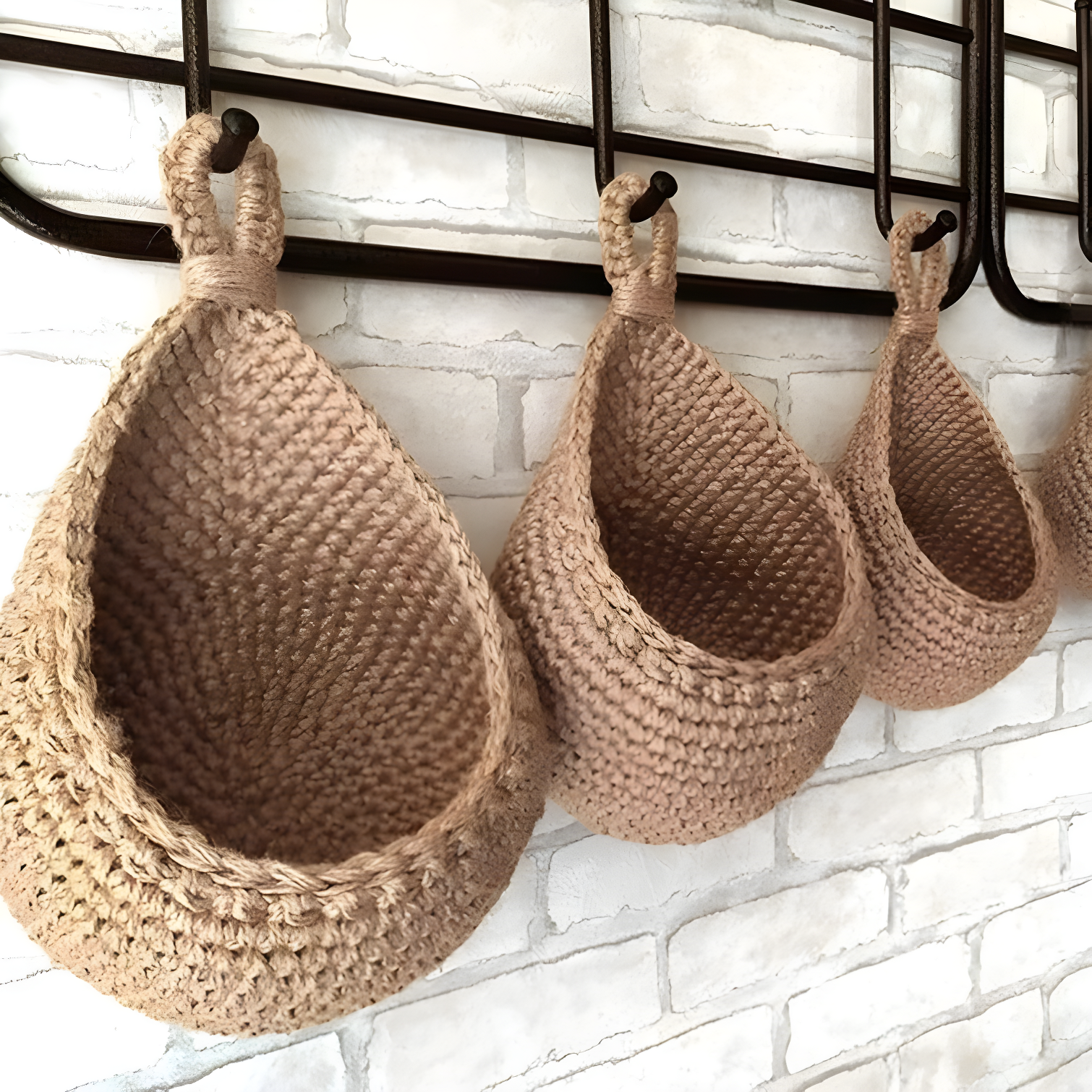 Hanging Fruit Baskets For Kitchen, 3 Pack Wall Hanging Fruit Baskets Boho Hanging Wall Basket, Hanging Kitchen Baskets For Fruits, Vegetables And Onion Storage (Set of 3)