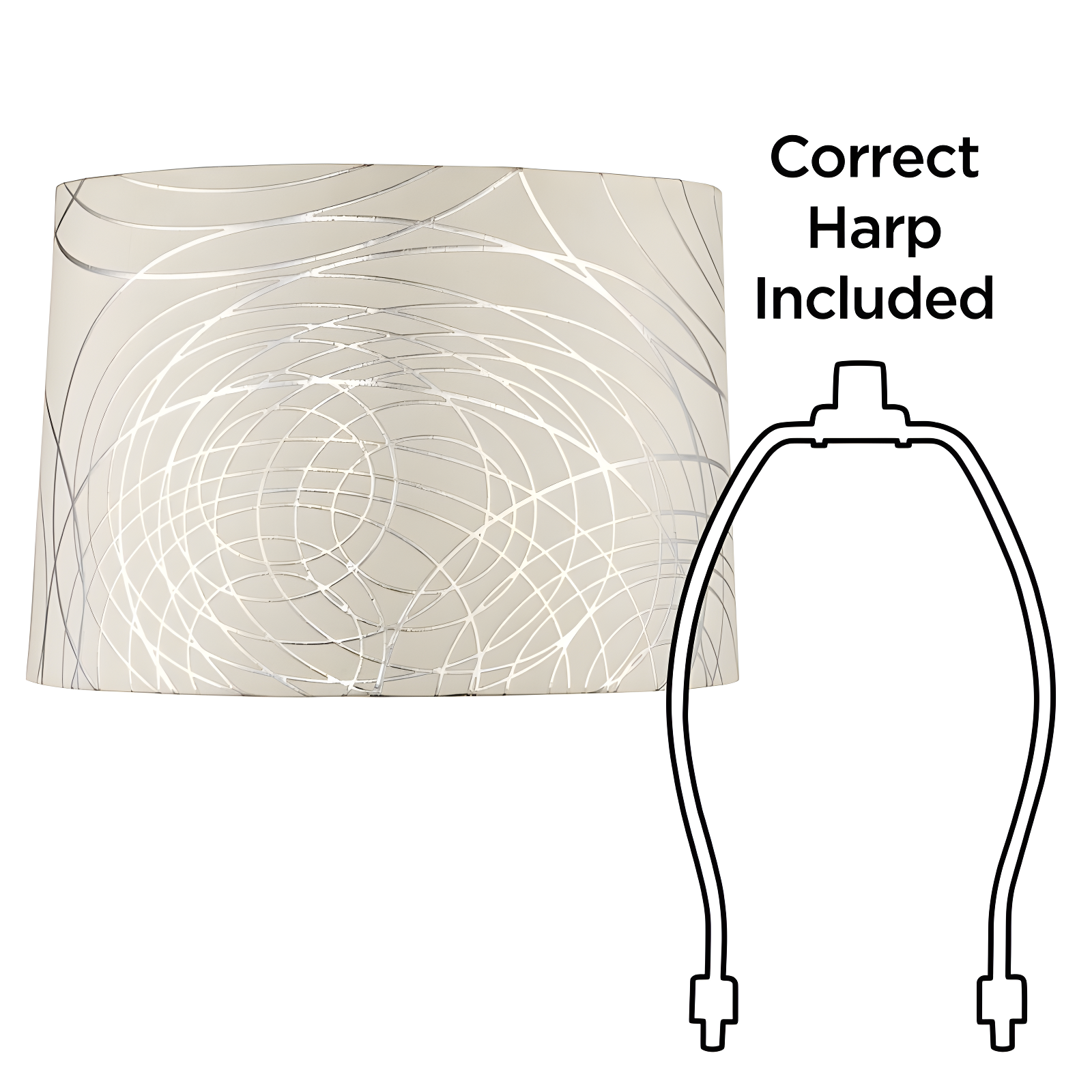 Springcrest Cream with Silver Circles Medium Drum Lamp Shade 15" Top x 16" Bottom x 11" High (Spider) Replacement with Harp and Finial