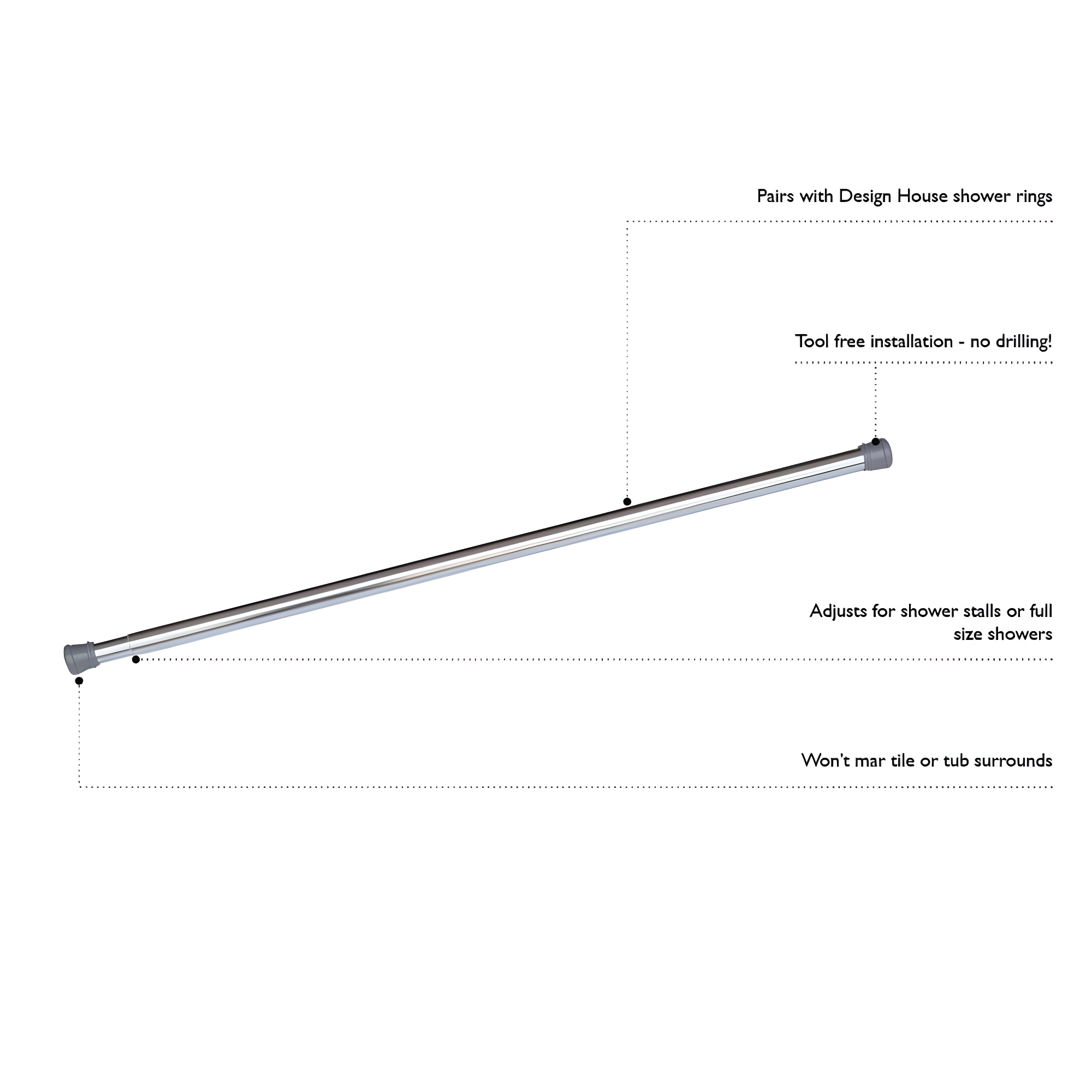 Design House Classic Adjustable Straight Tension Shower Curtain Rod for Bathroom