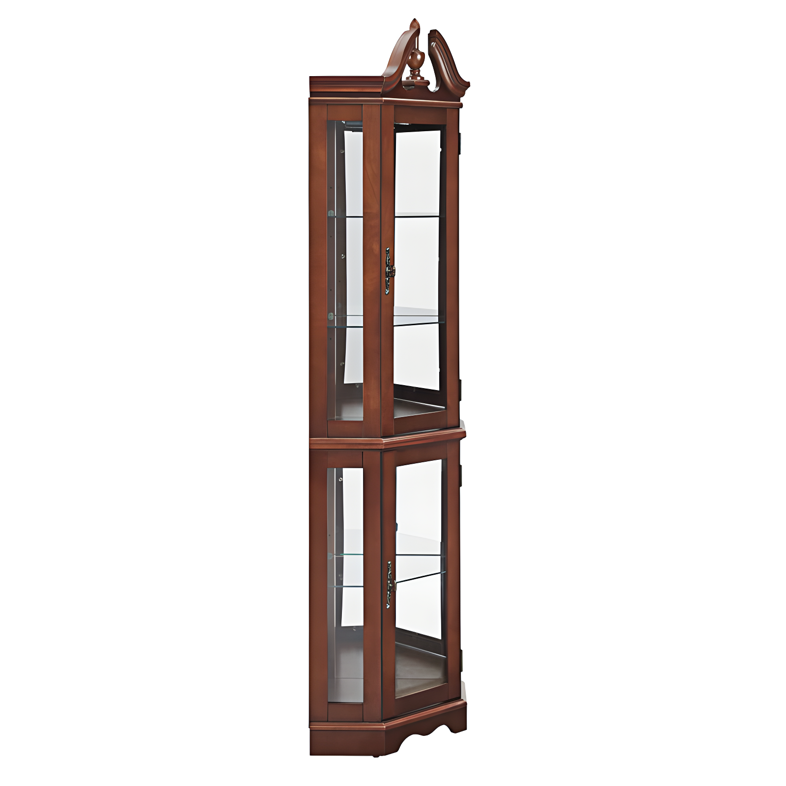 wendeway Walnut Corner Curio Cabinet With Lights,Adjustable Tempered Glass Shelves, Mirrored Back, Display Cabinet,Sideboard,Bookshelf