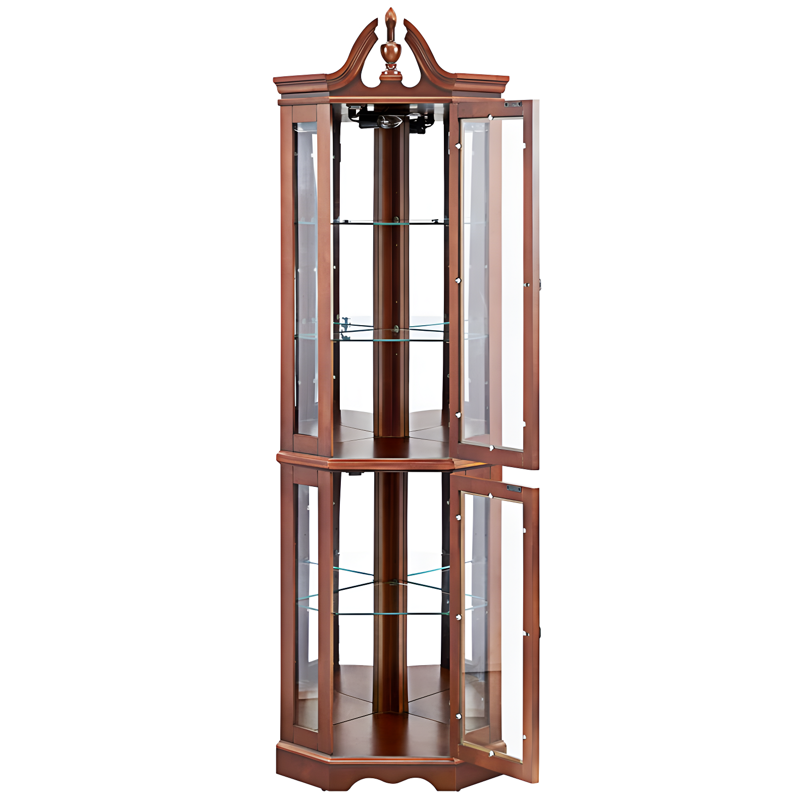 wendeway Walnut Corner Curio Cabinet With Lights,Adjustable Tempered Glass Shelves, Mirrored Back, Display Cabinet,Sideboard,Bookshelf
