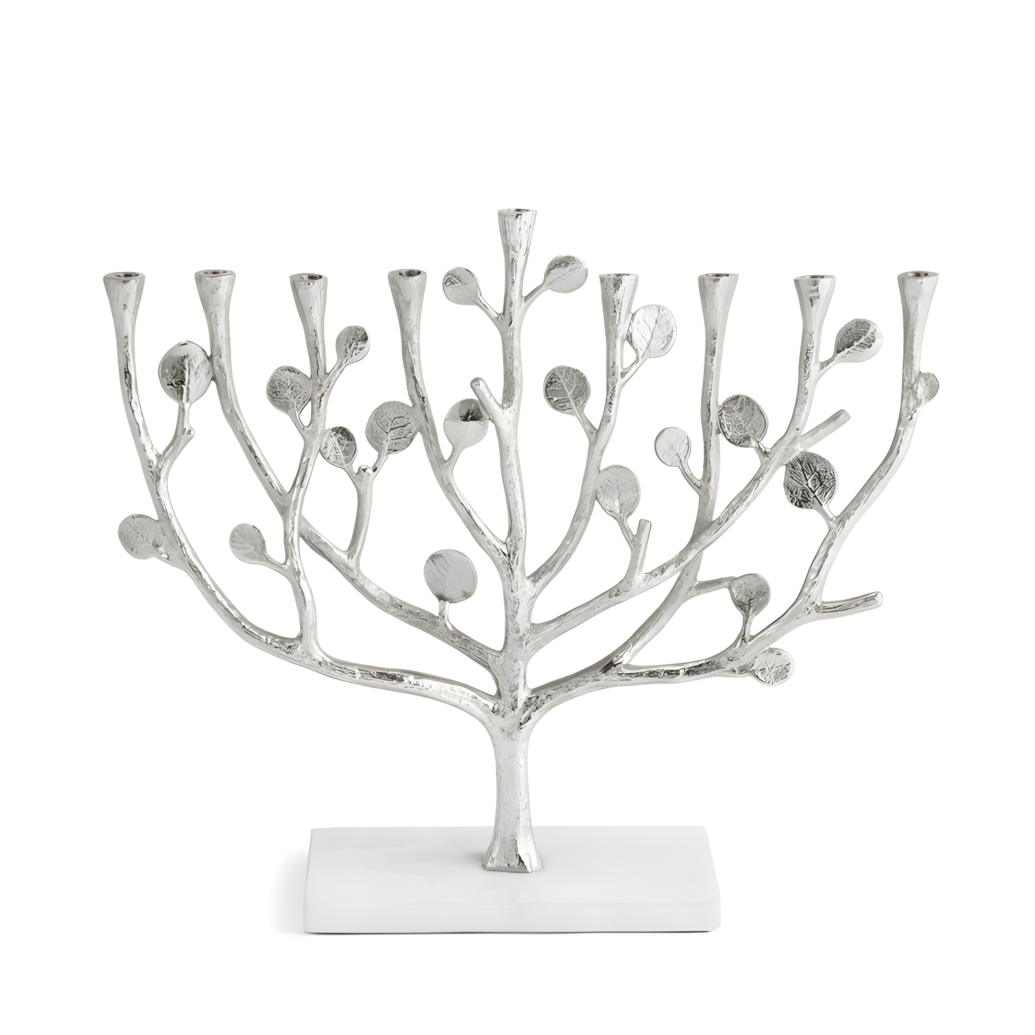 Michael Aram Botanical Leaf Silver Menorah with Marble Base