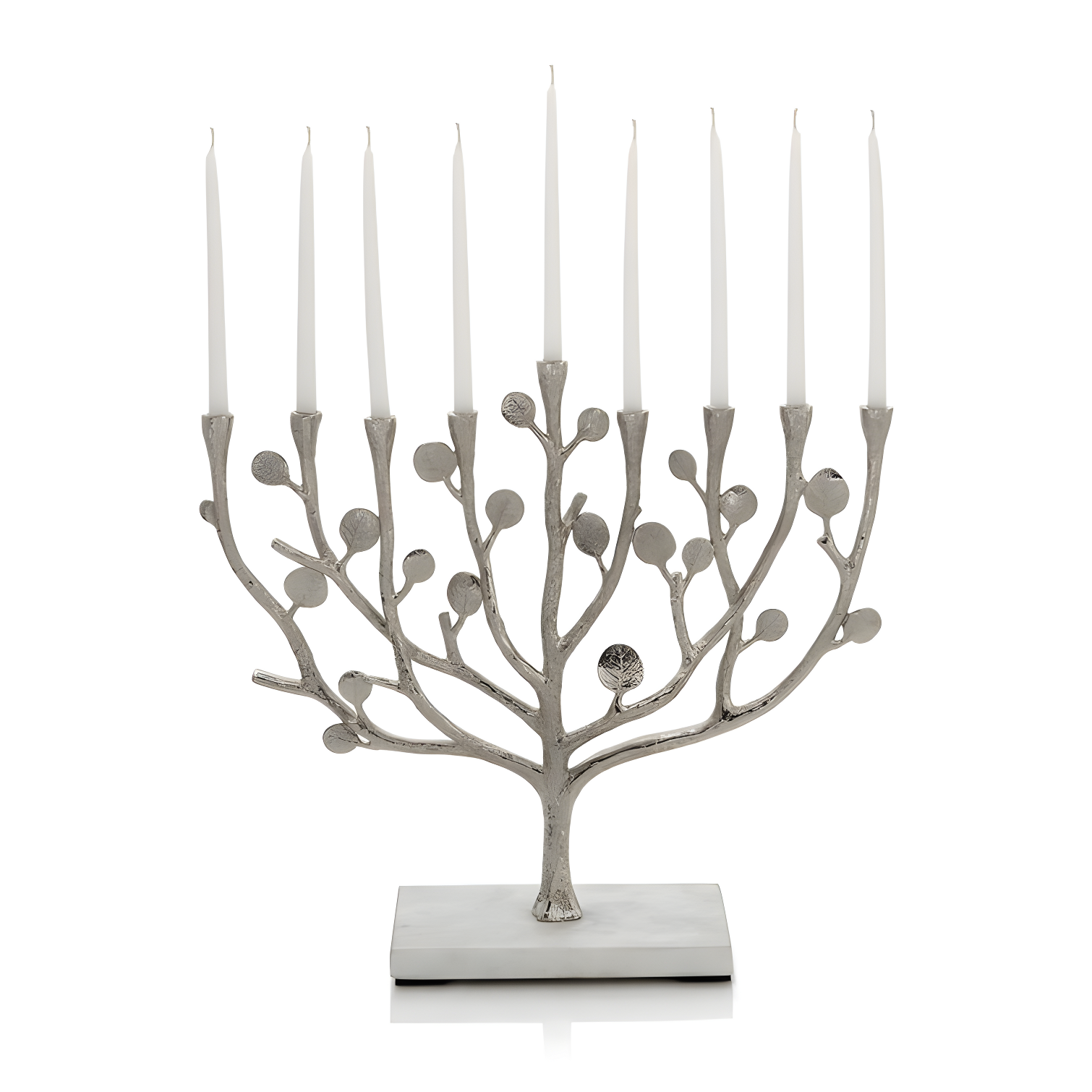 Michael Aram Botanical Leaf Silver Menorah with Marble Base
