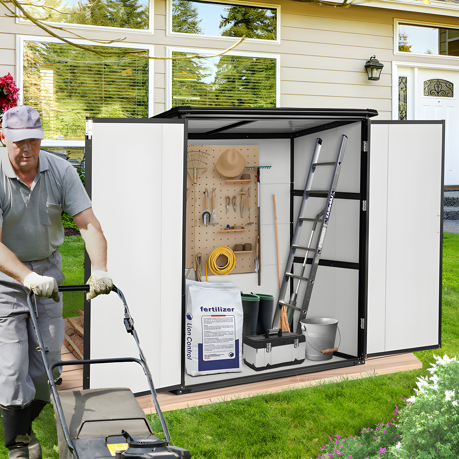 GZMWON 5X3ft Outdoor Storage Shed Waterproof Resin Cabinet Outdoor Storage Cabinet