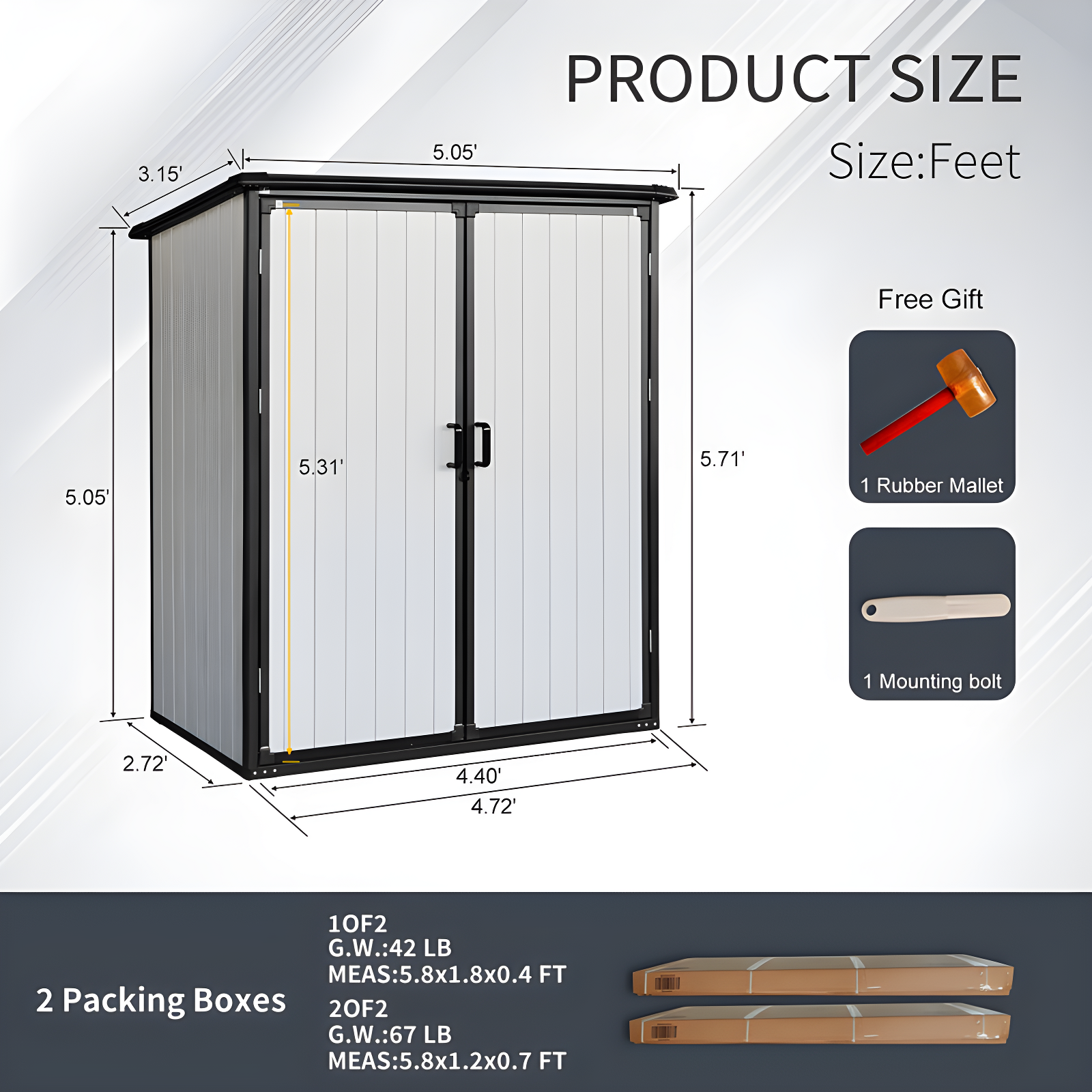 GZMWON 5X3ft Outdoor Storage Shed Waterproof Resin Cabinet Outdoor Storage Cabinet