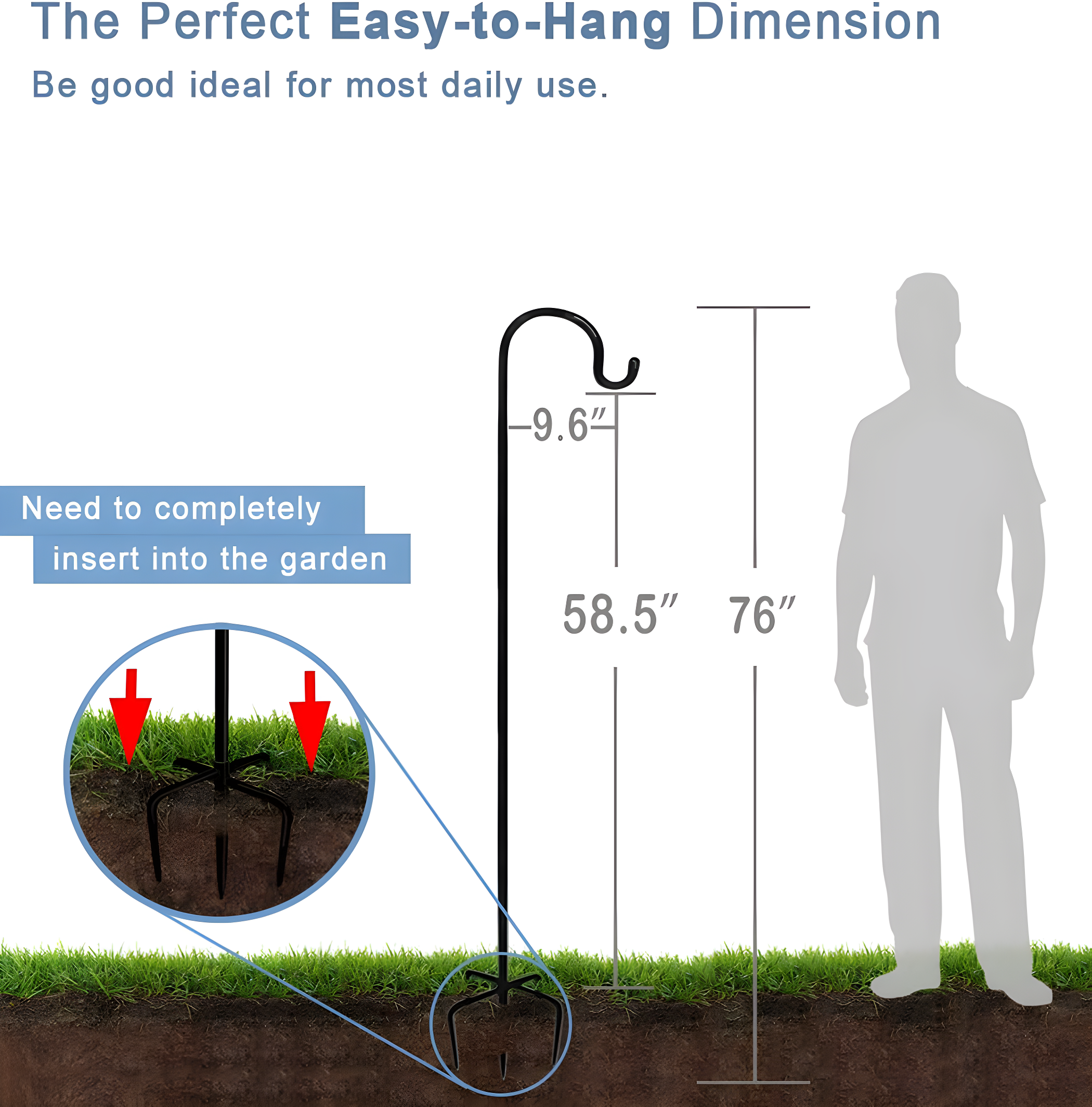 76 inch Outdoor Shepherd Hook with 5 Prong Base (2 Packs), Adjustable Heavy Duty Garden Hanging Stake for Bird Feeder Solar Light Plant Hanger Wedding Decor, Matte Black