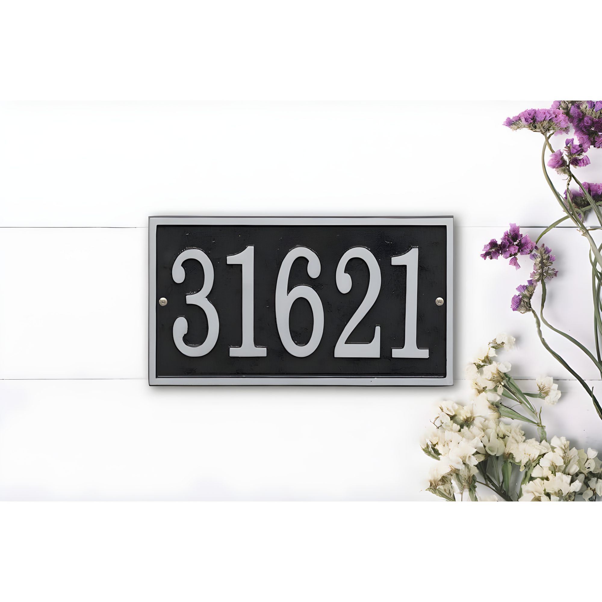 Black and Silver Metal Rectangle House Numbers Plaque