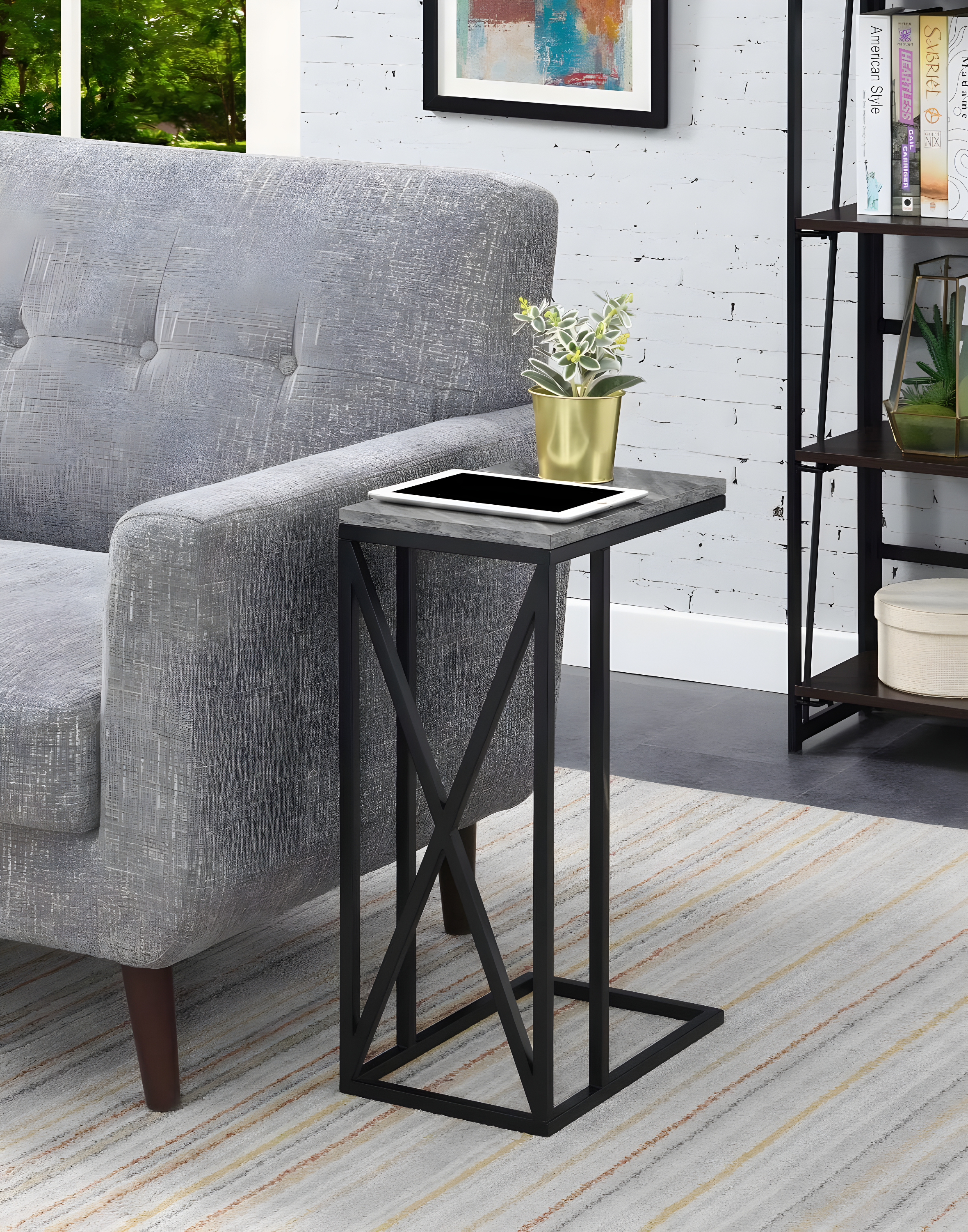 Convenience Concepts Tucson C End Table, Gray Marble/Black