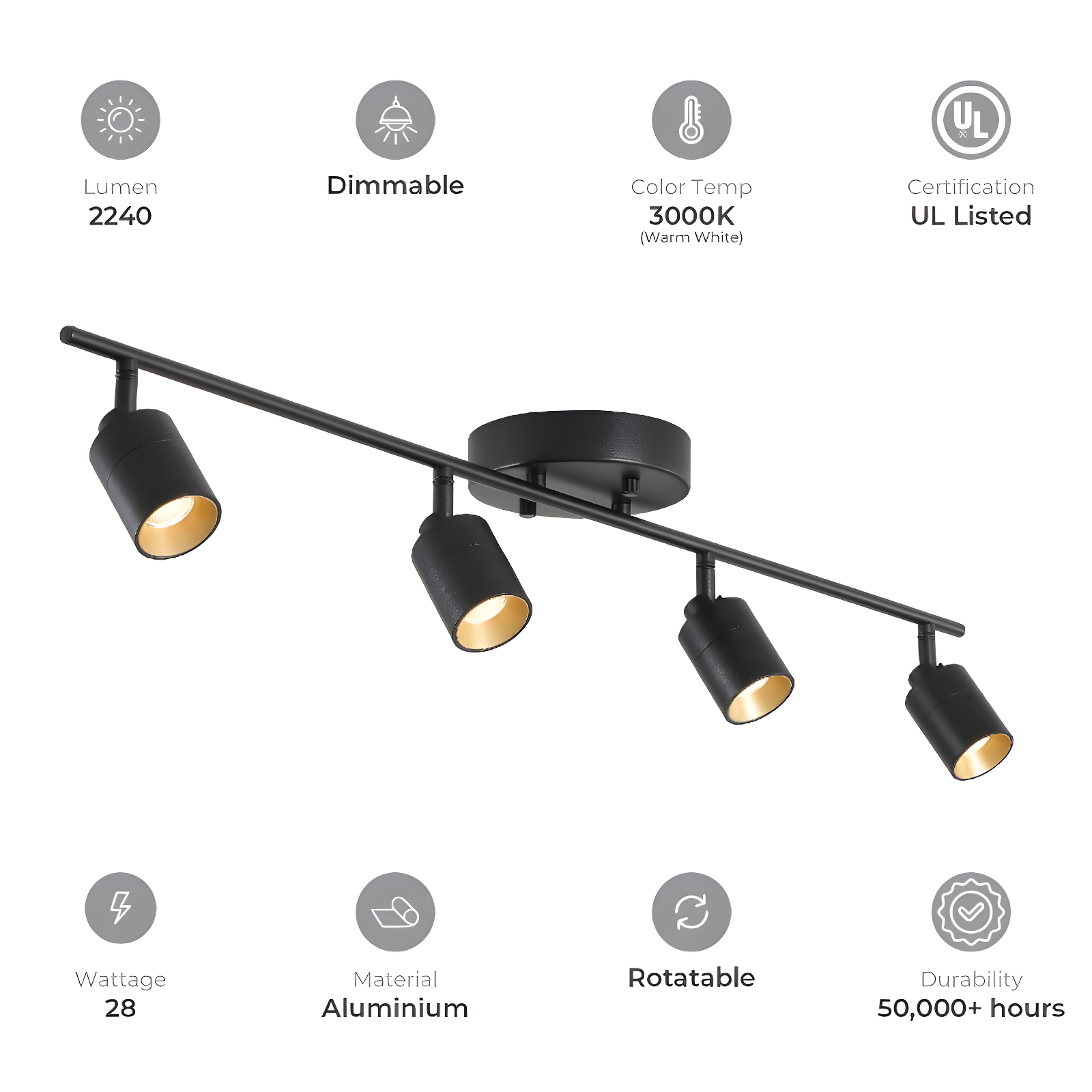 Vidalite Shura 4-Light Integrated LED Track Light w/ Rotatable Heads, 3 ft. Track Lighting Kit, 3000k, 2240 Lumen