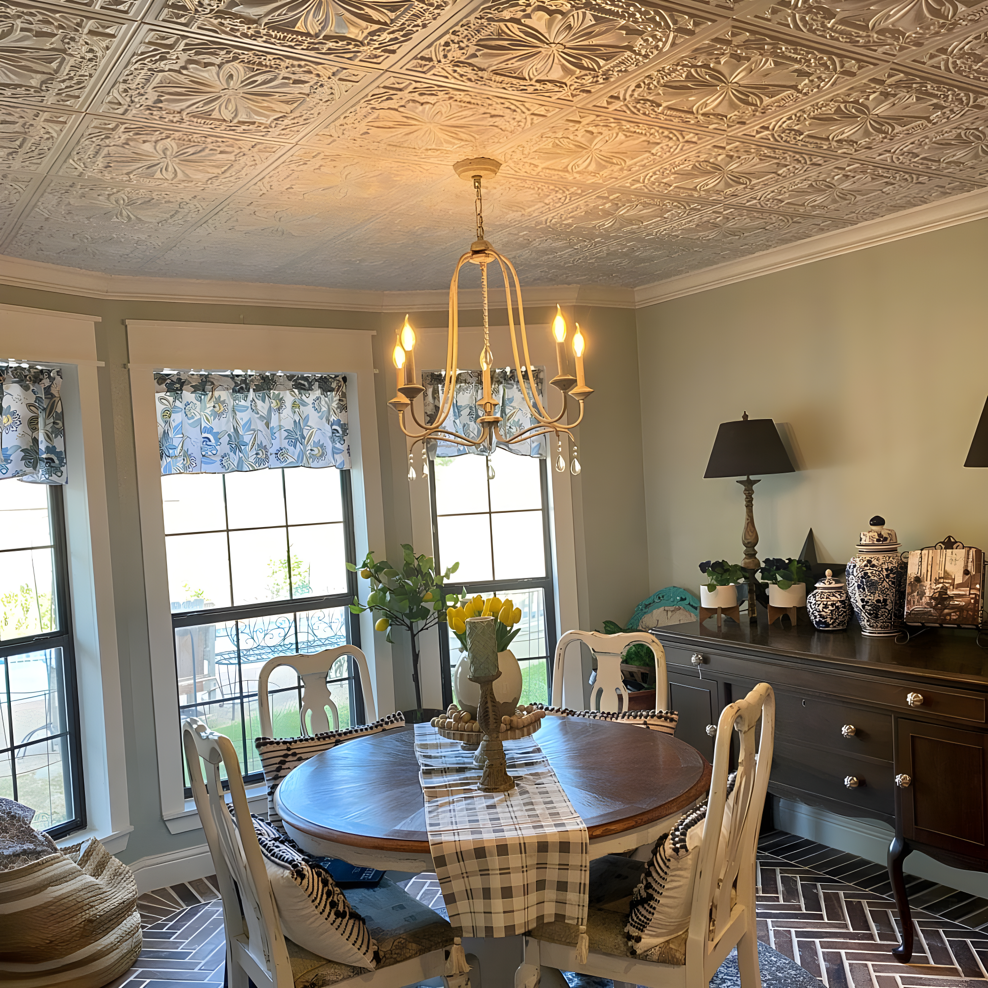 A La Maison Ceilings Lucas's Shield 19.63'' L x 19.63'' W Textured Polystyrene Glue Up Ceiling Tile (Set of 96)