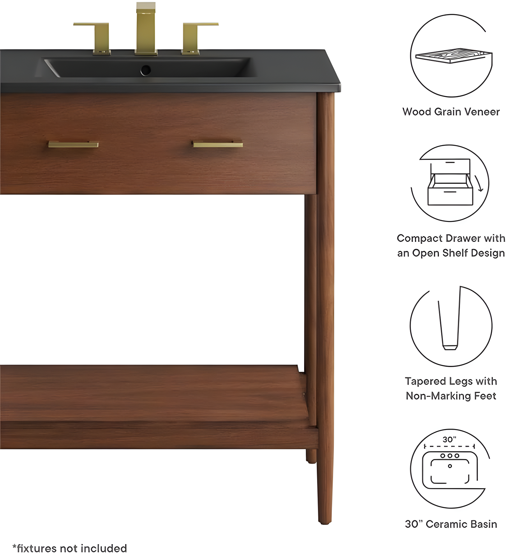 Modway Modway Zaire 30'' Single Bathroom Vanity with Ceramic Top