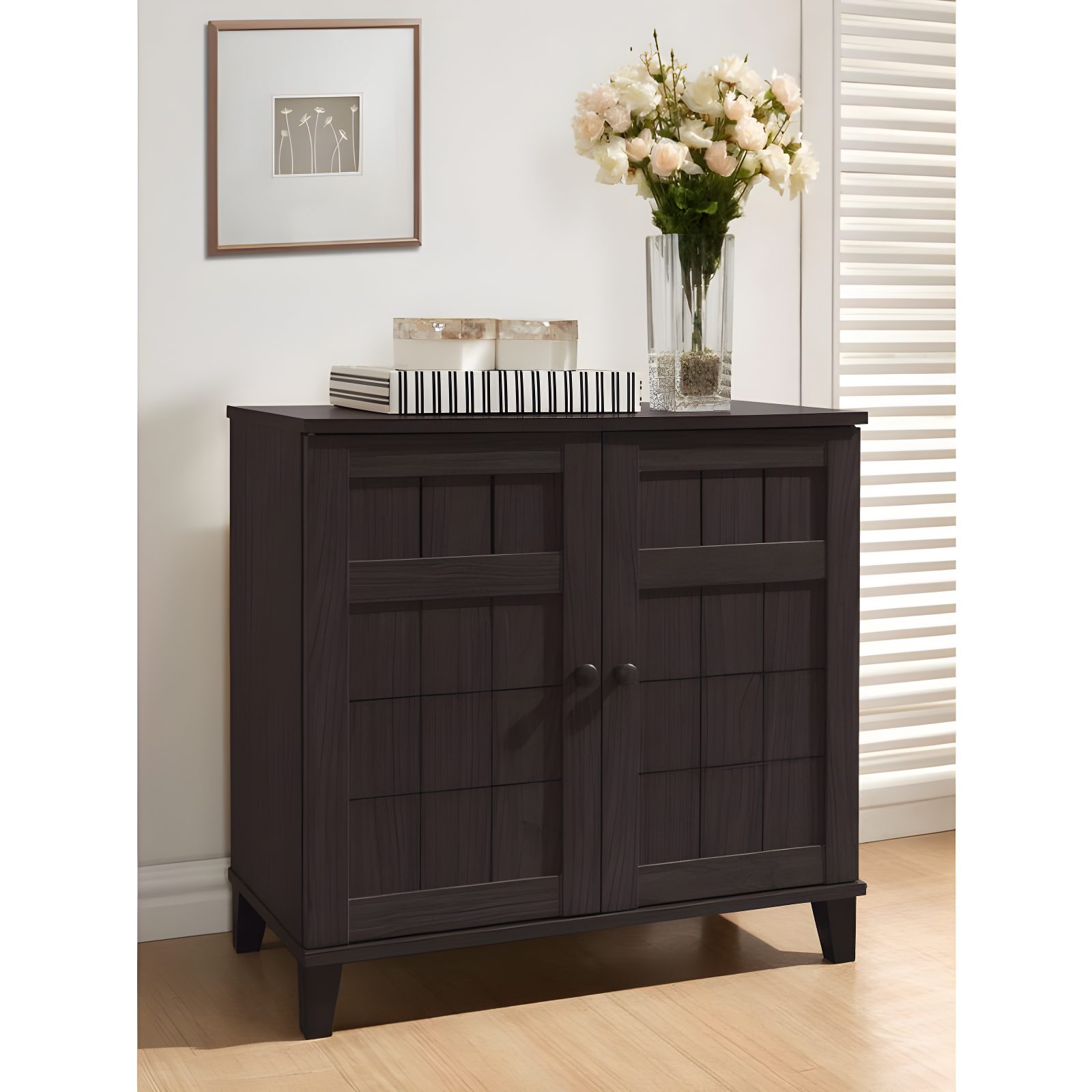 Glidden Wood Modern Shoe Cabinet (Short) Dark Brown - Baxton Studio
