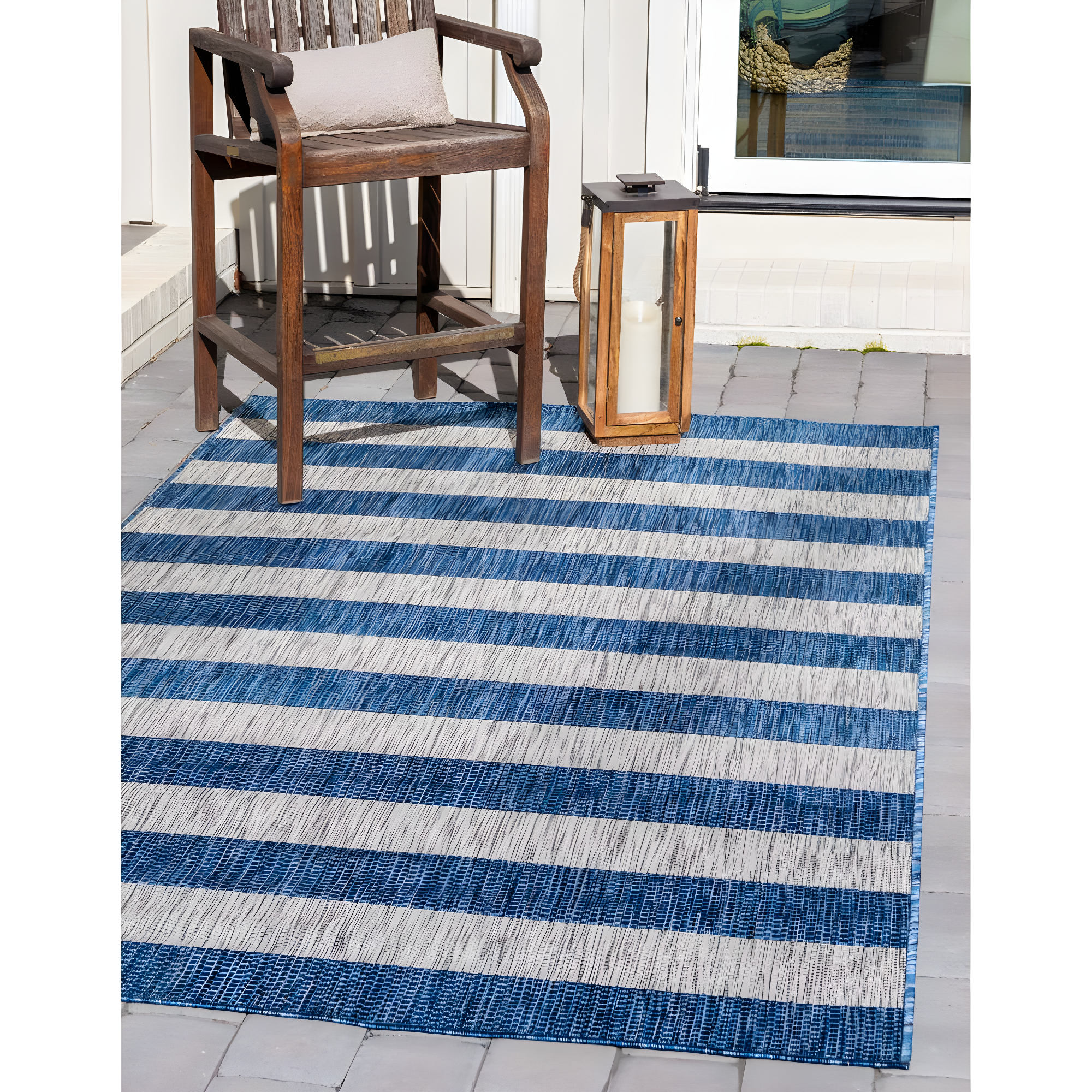 Unique Loom 6' 1 x 9' 0 Rectangle Indoor/Outdoor Striped Blue Area Rug