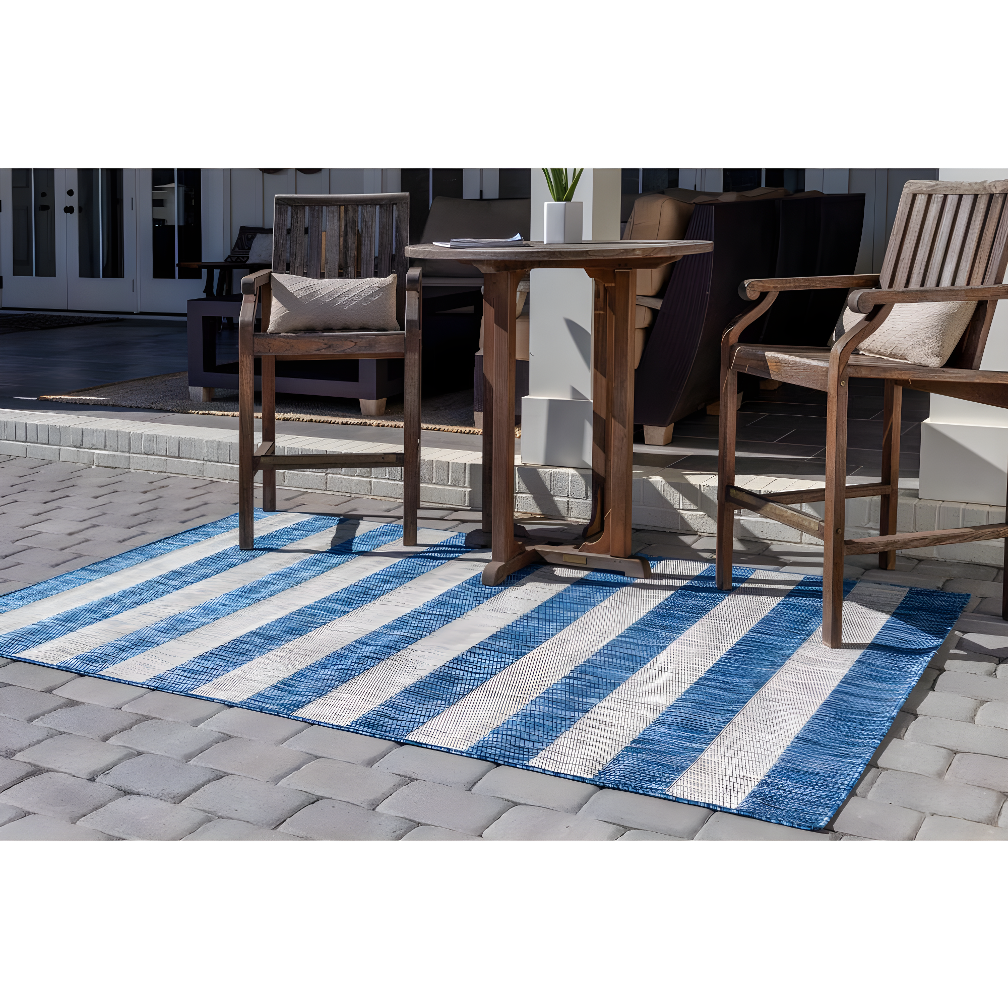 Unique Loom 6' 1 x 9' 0 Rectangle Indoor/Outdoor Striped Blue Area Rug