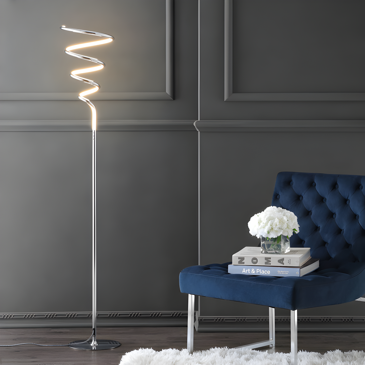 JONATHAN Y JYL7027A Scribble 60.5" Modern Dimmable Metal Integrated LED Floor Lamp, Contemporary, Minimalist, Glam for living room, dinning room, bedroom, office, Chrome