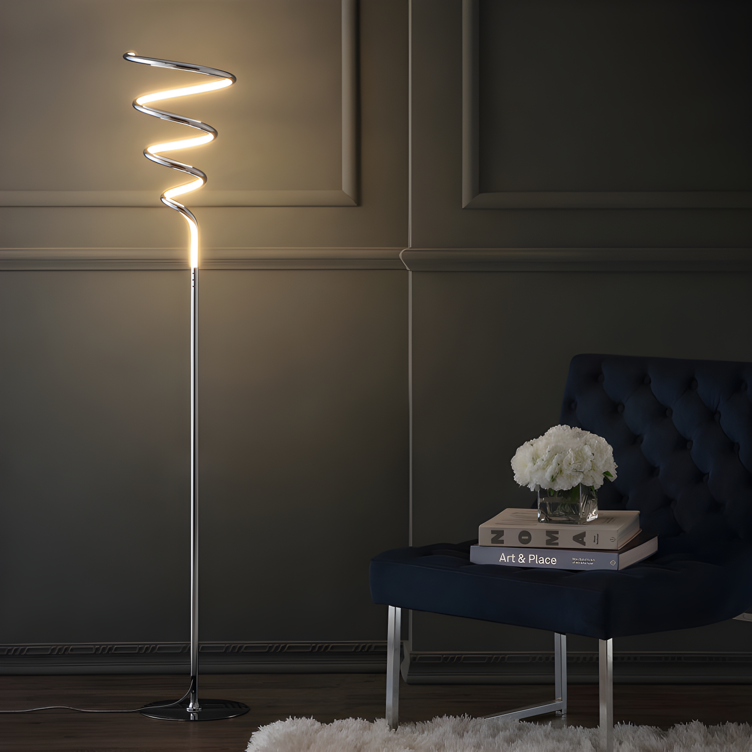 JONATHAN Y JYL7027A Scribble 60.5" Modern Dimmable Metal Integrated LED Floor Lamp, Contemporary, Minimalist, Glam for living room, dinning room, bedroom, office, Chrome