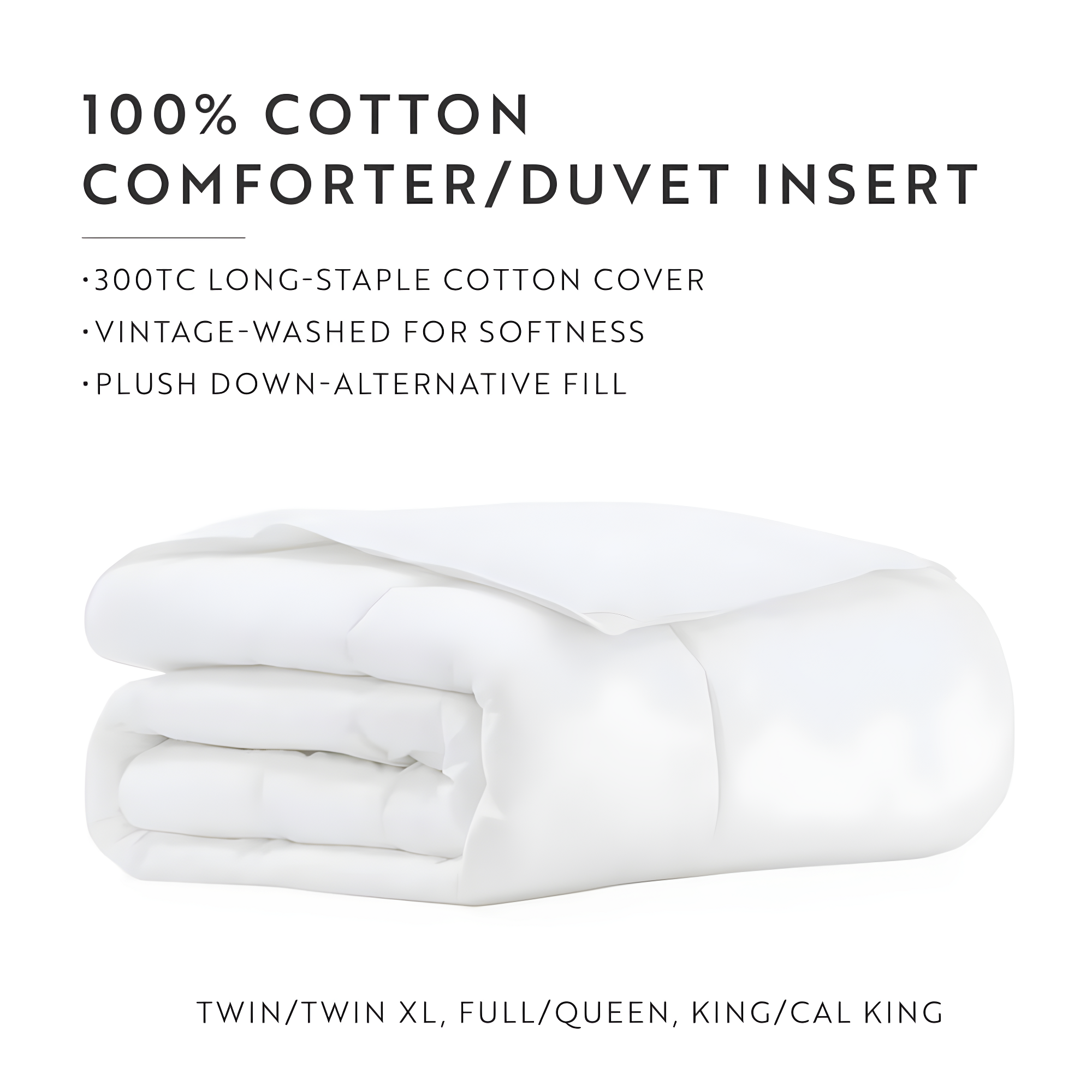 Becky Cameron 100% Cotton Down Alternative Comforter/Duvet Insert - Vintage Washed and Brushed Cotton Shell