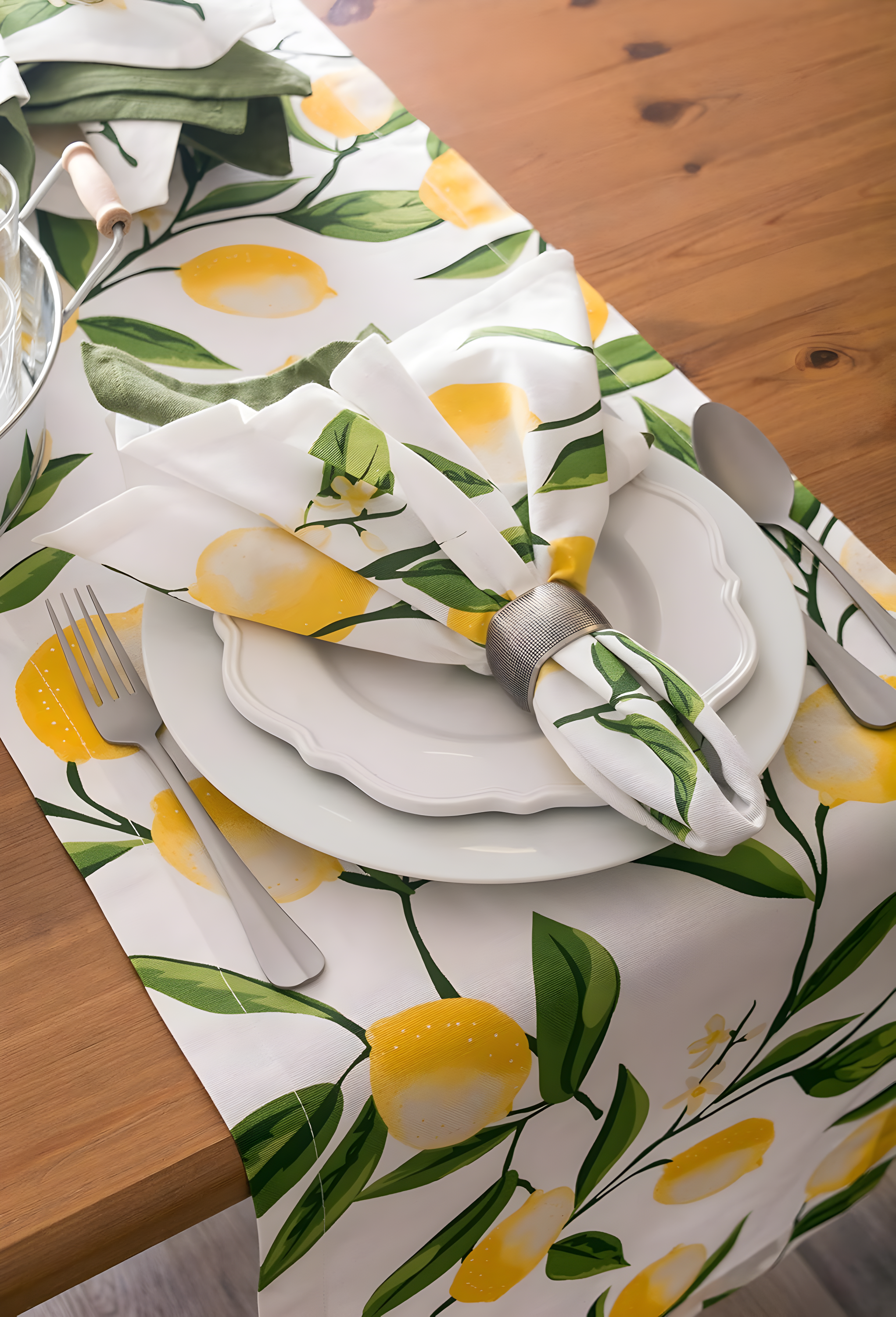 Design Imports Lemon Bliss Print Outdoor Table Runner 14X108 Inches