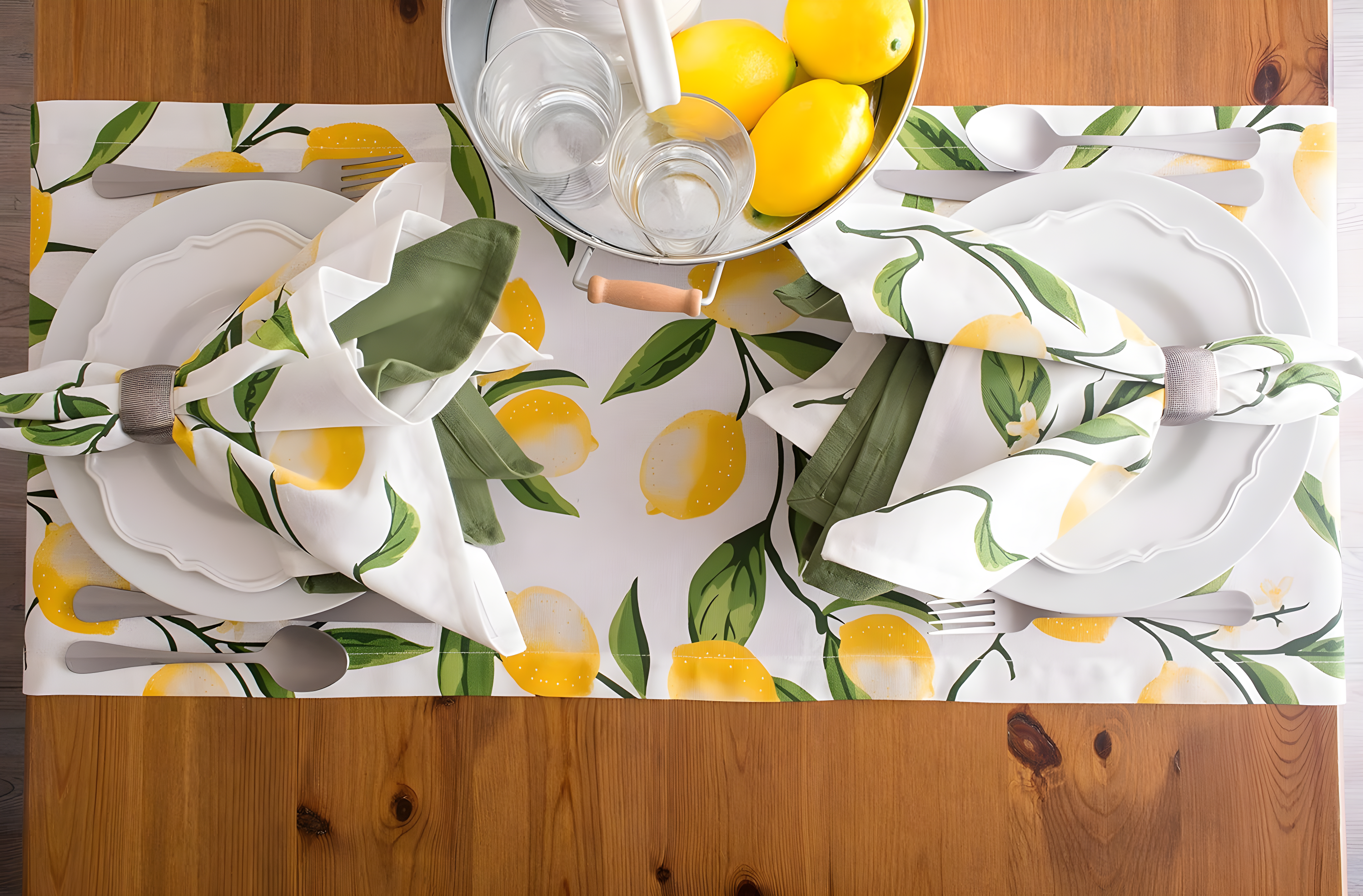 Design Imports Lemon Bliss Print Outdoor Table Runner 14X108 Inches