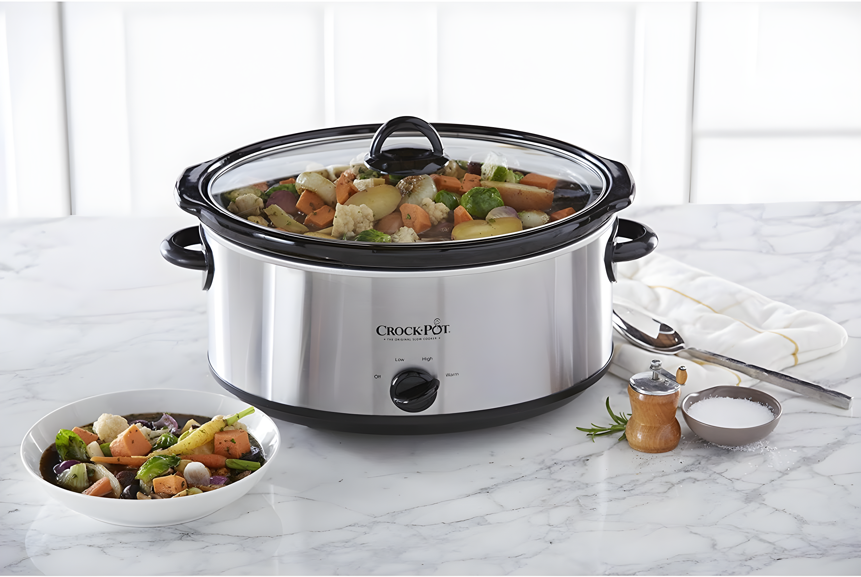 Crock-Pot 7qt Manual Slow Cooker - Stainless Steel: Original Slow Cooker, Removable Stoneware, Stay-Cool Handles, 270W