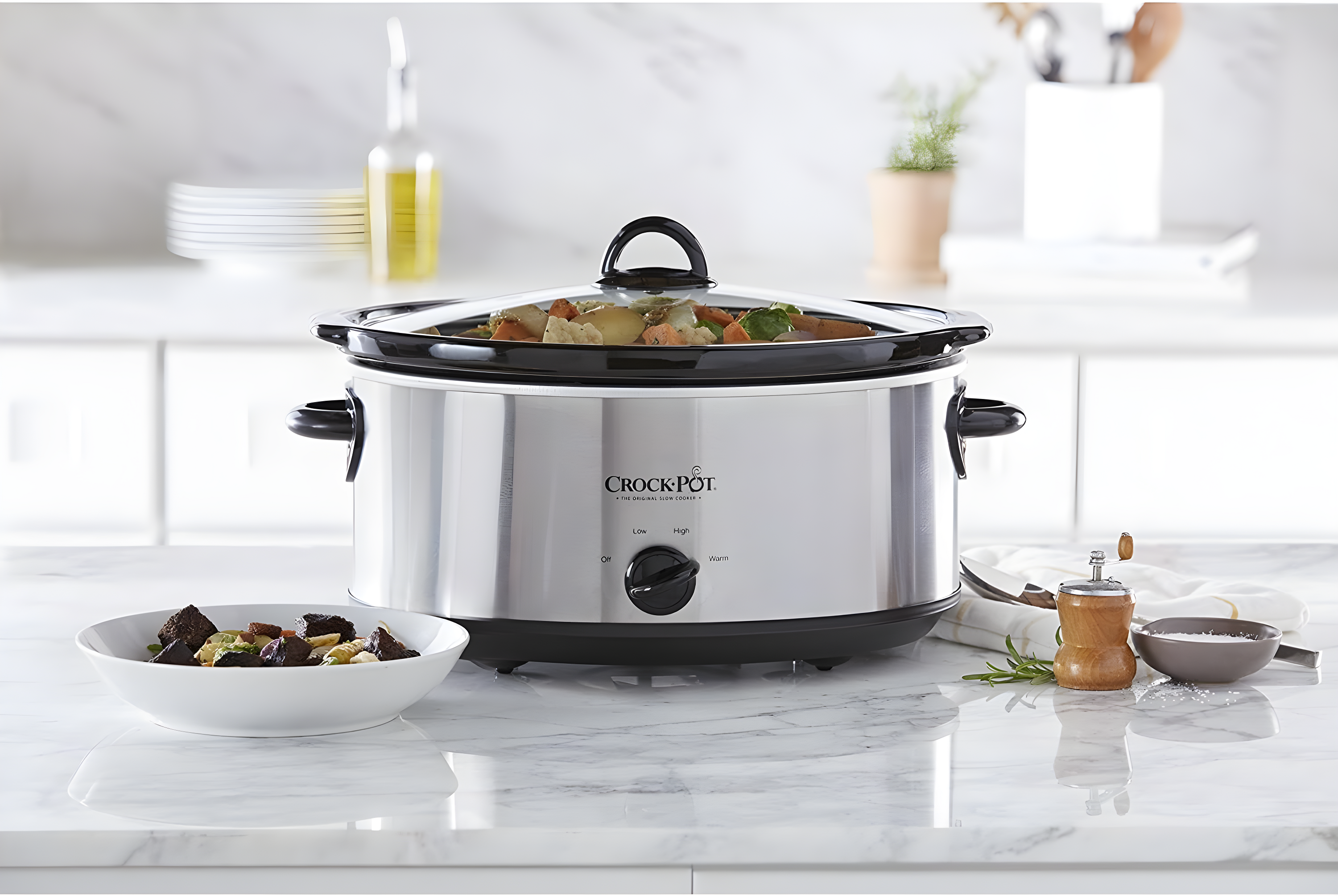 Crock-Pot 7qt Manual Slow Cooker - Stainless Steel: Original Slow Cooker, Removable Stoneware, Stay-Cool Handles, 270W