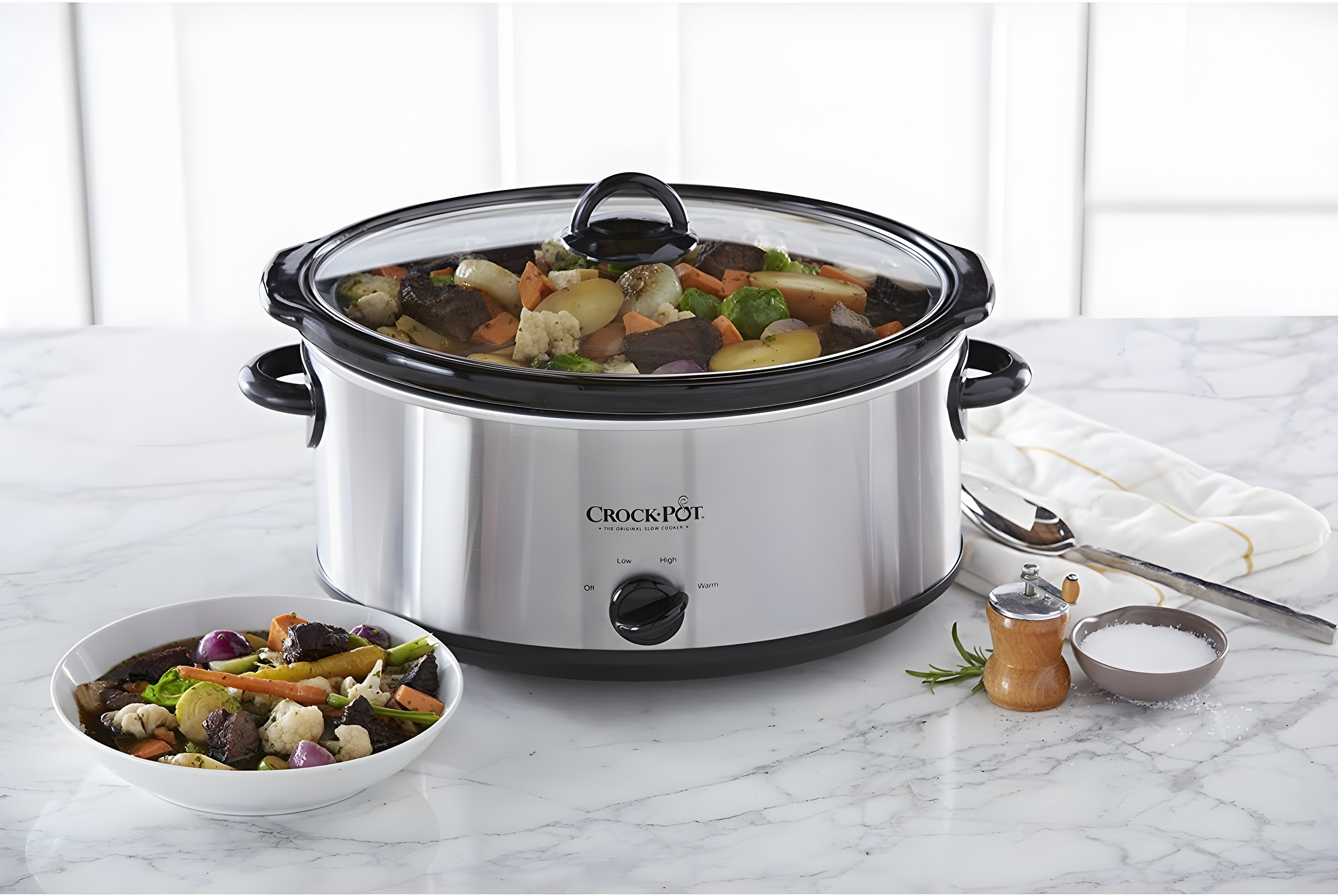 Crock-Pot 7qt Manual Slow Cooker - Stainless Steel: Original Slow Cooker, Removable Stoneware, Stay-Cool Handles, 270W