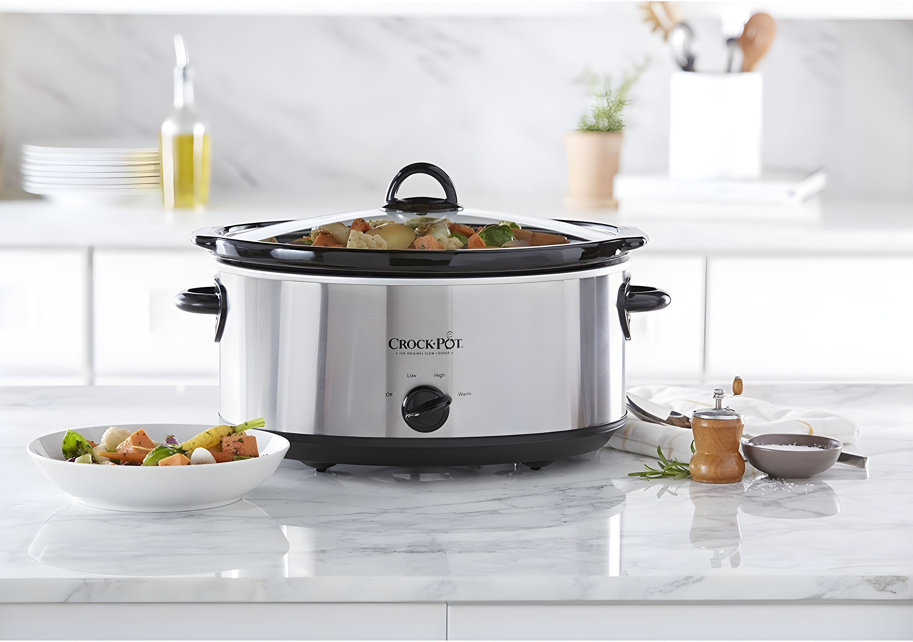 Crock-Pot 7qt Manual Slow Cooker - Stainless Steel: Original Slow Cooker, Removable Stoneware, Stay-Cool Handles, 270W