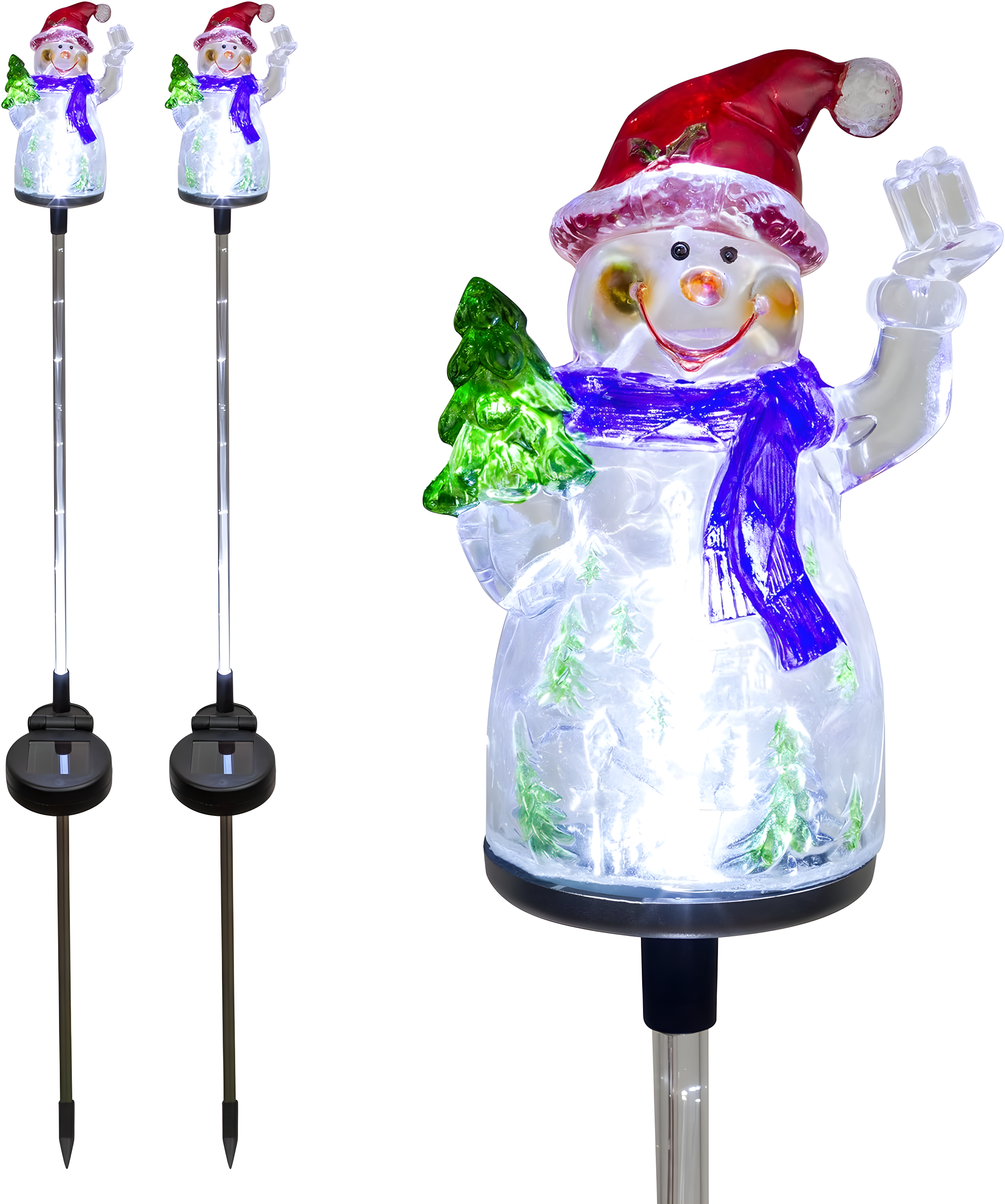 Alpine Corporation 34" Snowman Solar Powered Glass Garden Stakes (2 Pieces)