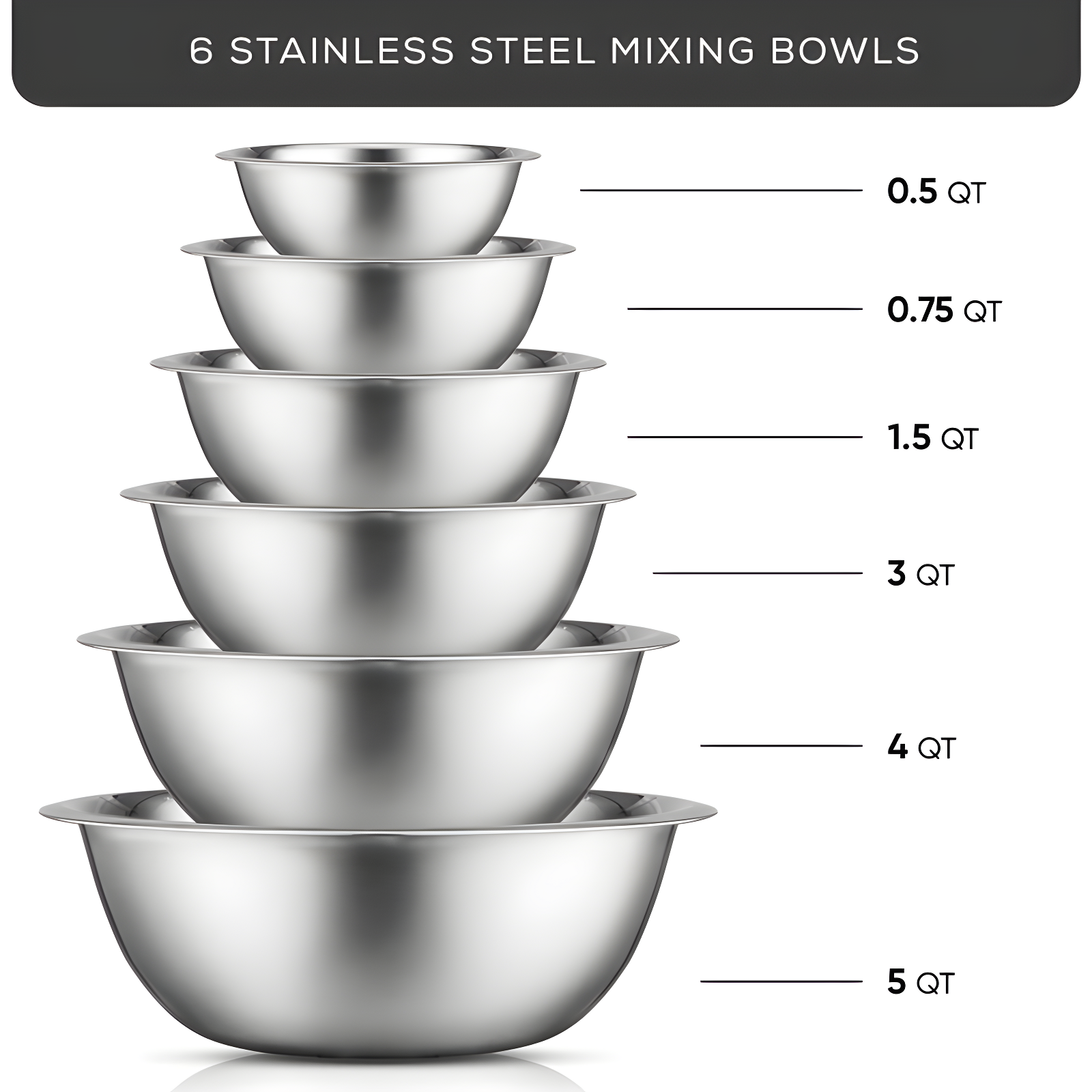 JoyJolt Joyjolt Stainless Steel Mixing Bowl, Set Of 6