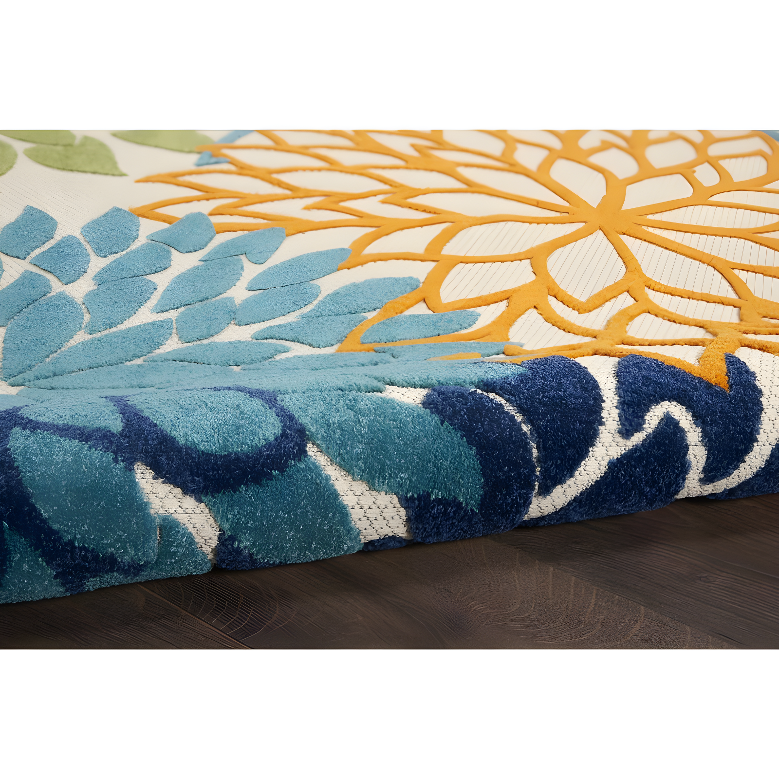 Nourison Aloha Floral Bloom Flatweave High-Low Indoor Outdoor Round Rug Multicolor 7'10" x 7'10"