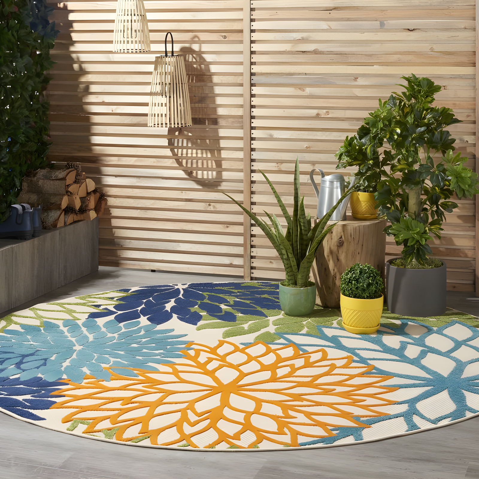 Nourison Aloha Floral Bloom Flatweave High-Low Indoor Outdoor Round Rug Multicolor 7'10" x 7'10"