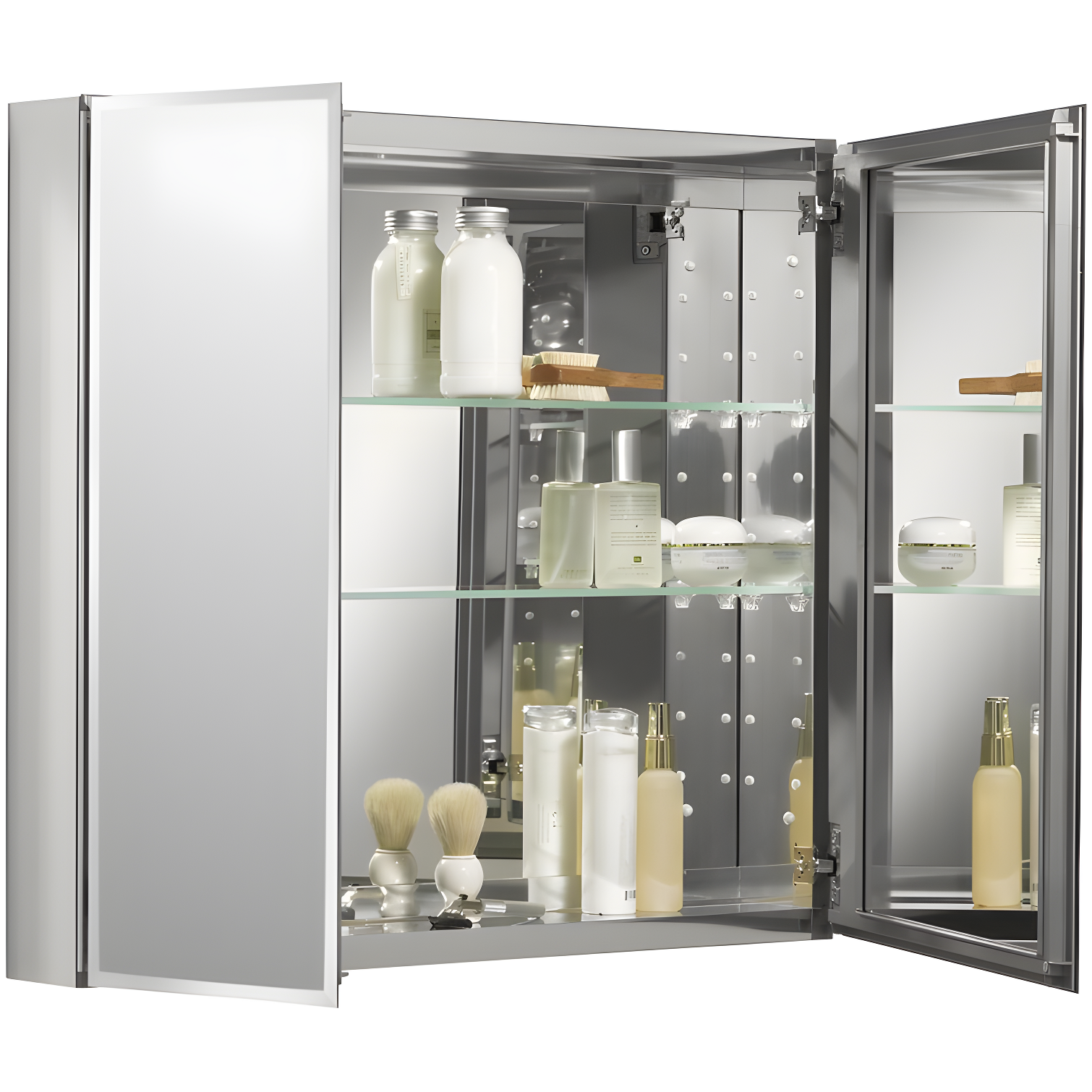 CLC Aluminum Two-Door Medicine Cabinet With Mirrored Doors, Beveled Edges
