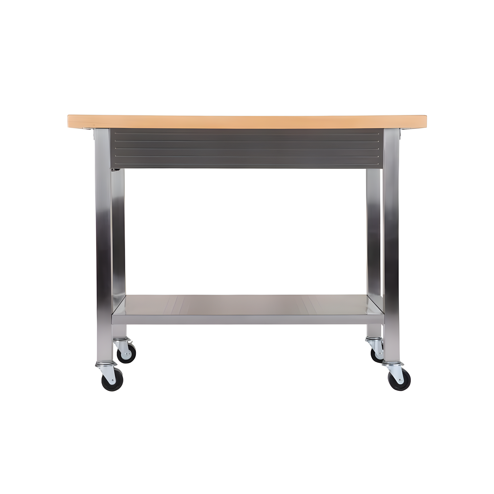 48'' Wide Stainless Steel Kitchen Rolling Cart Island with Solid Wood Top