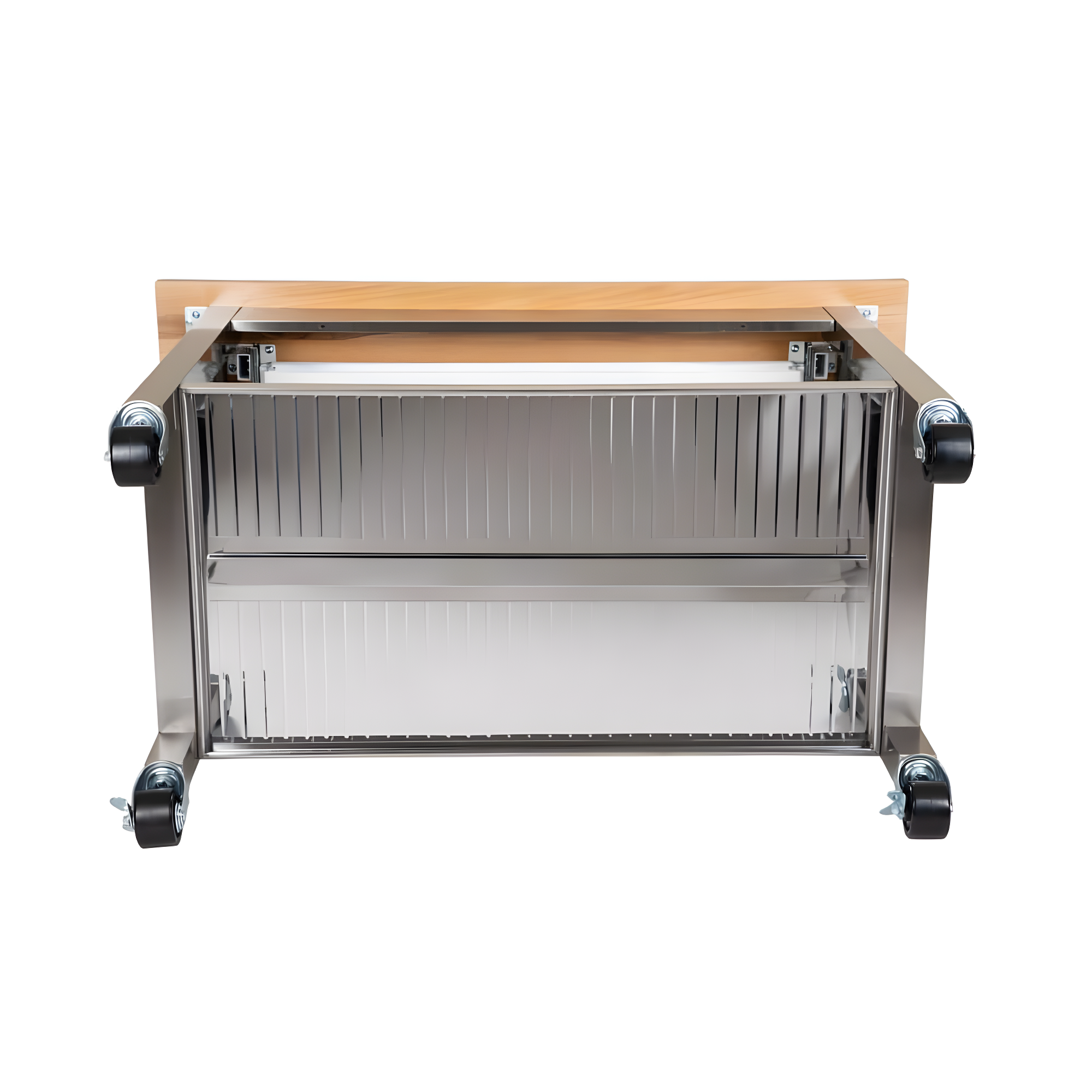 48'' Wide Stainless Steel Kitchen Rolling Cart Island with Solid Wood Top