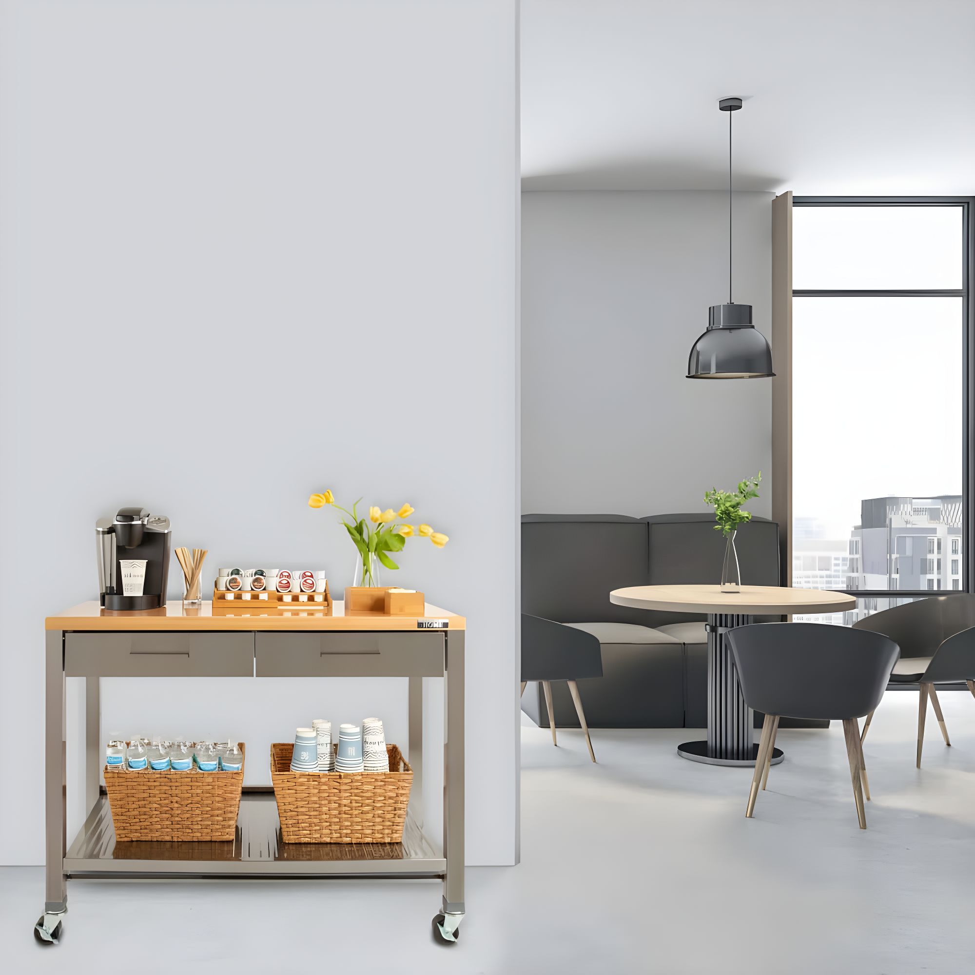 48'' Wide Stainless Steel Kitchen Rolling Cart Island with Solid Wood Top