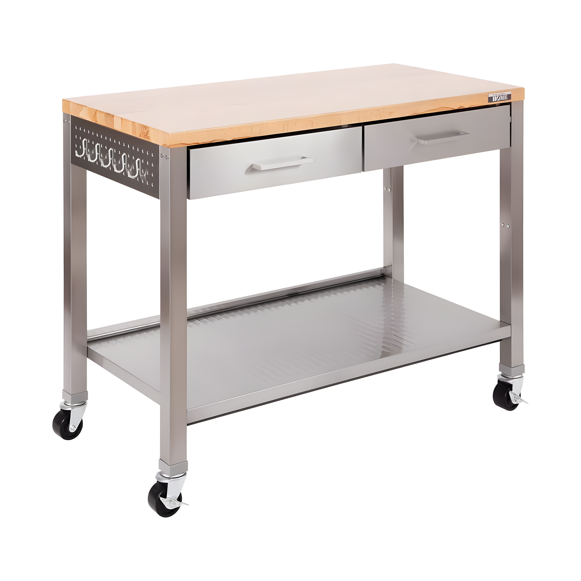 48'' Wide Stainless Steel Kitchen Rolling Cart Island with Solid Wood Top