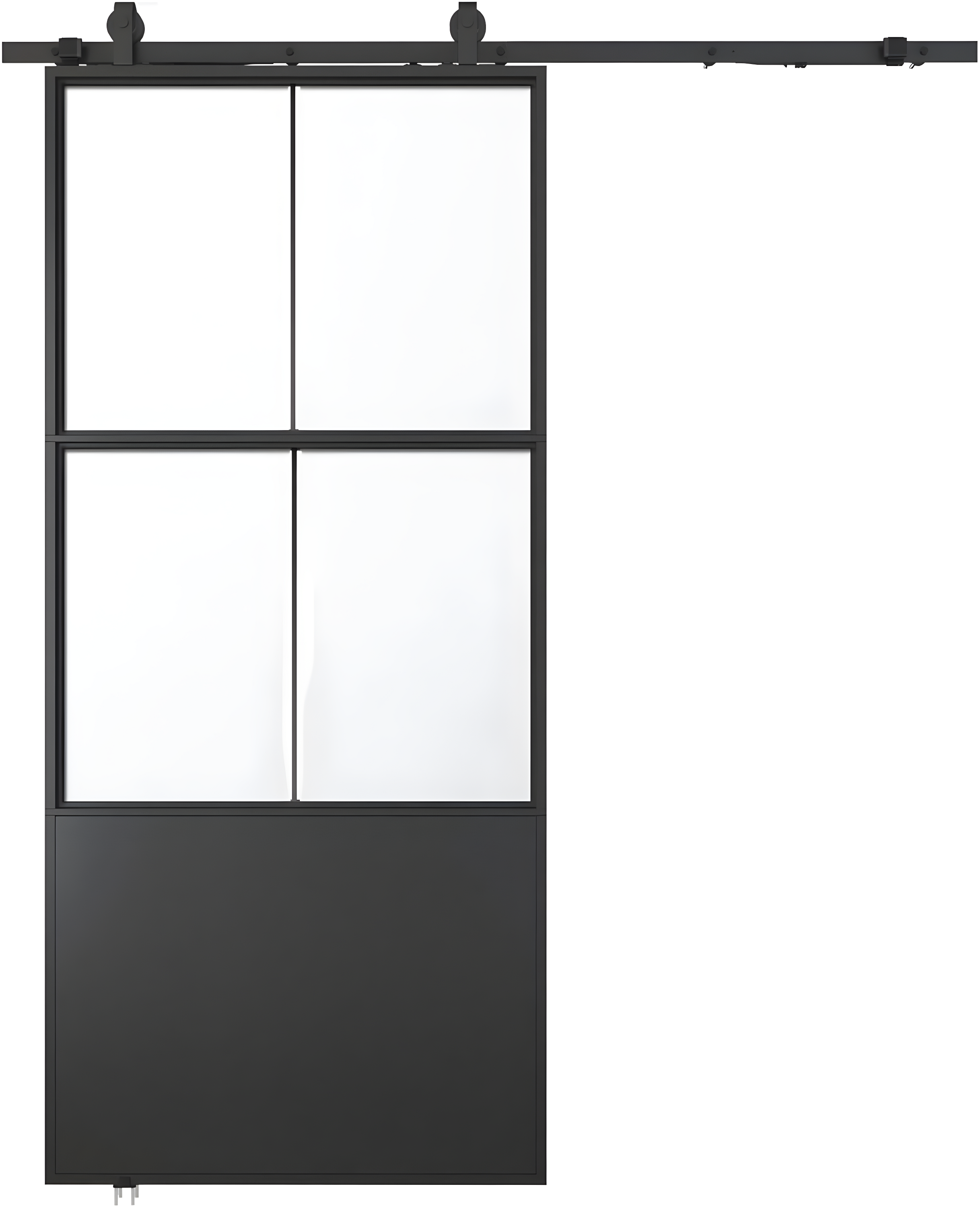 TREEBLING 84" Metal and Glass Sliding Barn Door with Two-Way Soft Close and Installation Hardware Kit