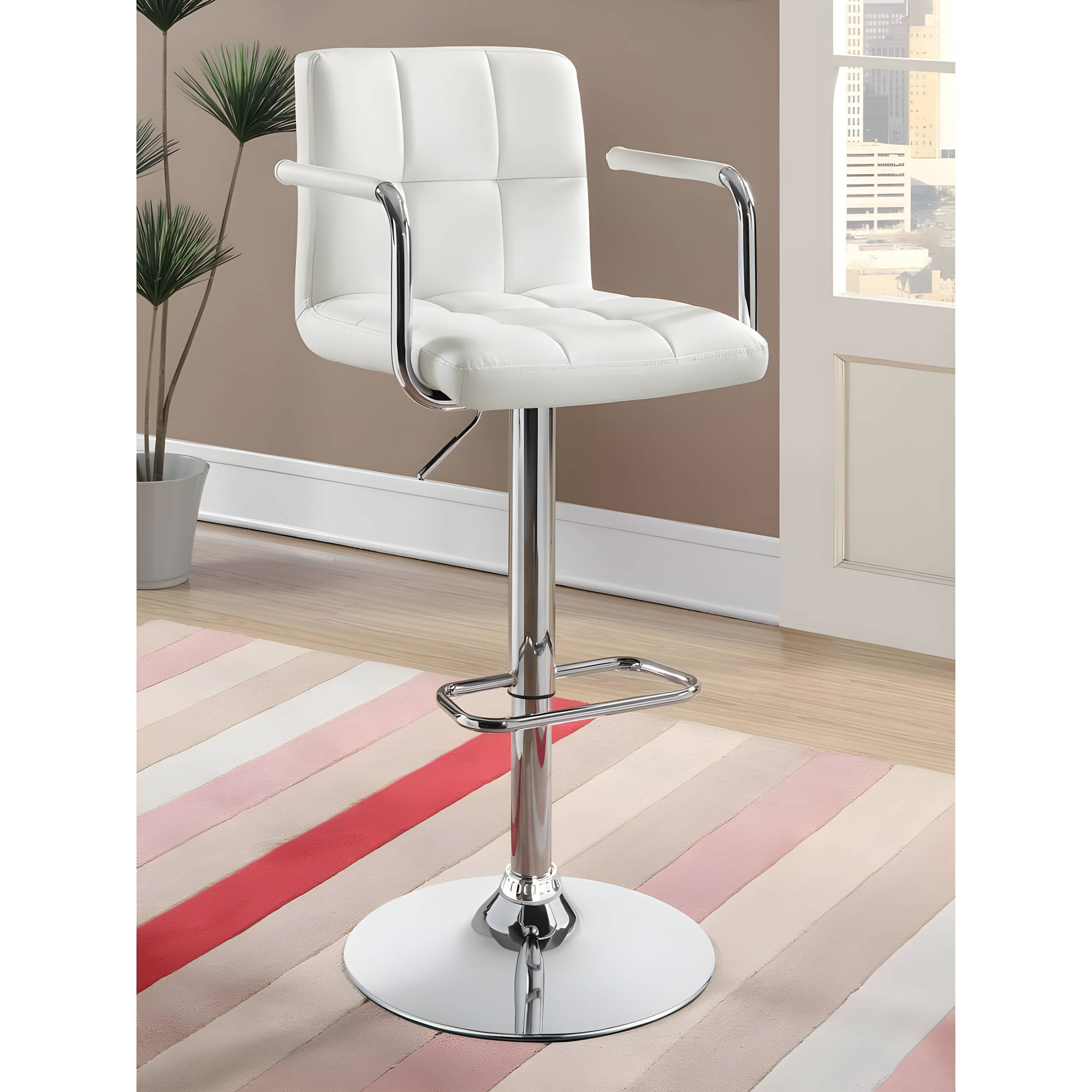 Coaster Modern Faux Leather Adjustable Height Bar Stool in White