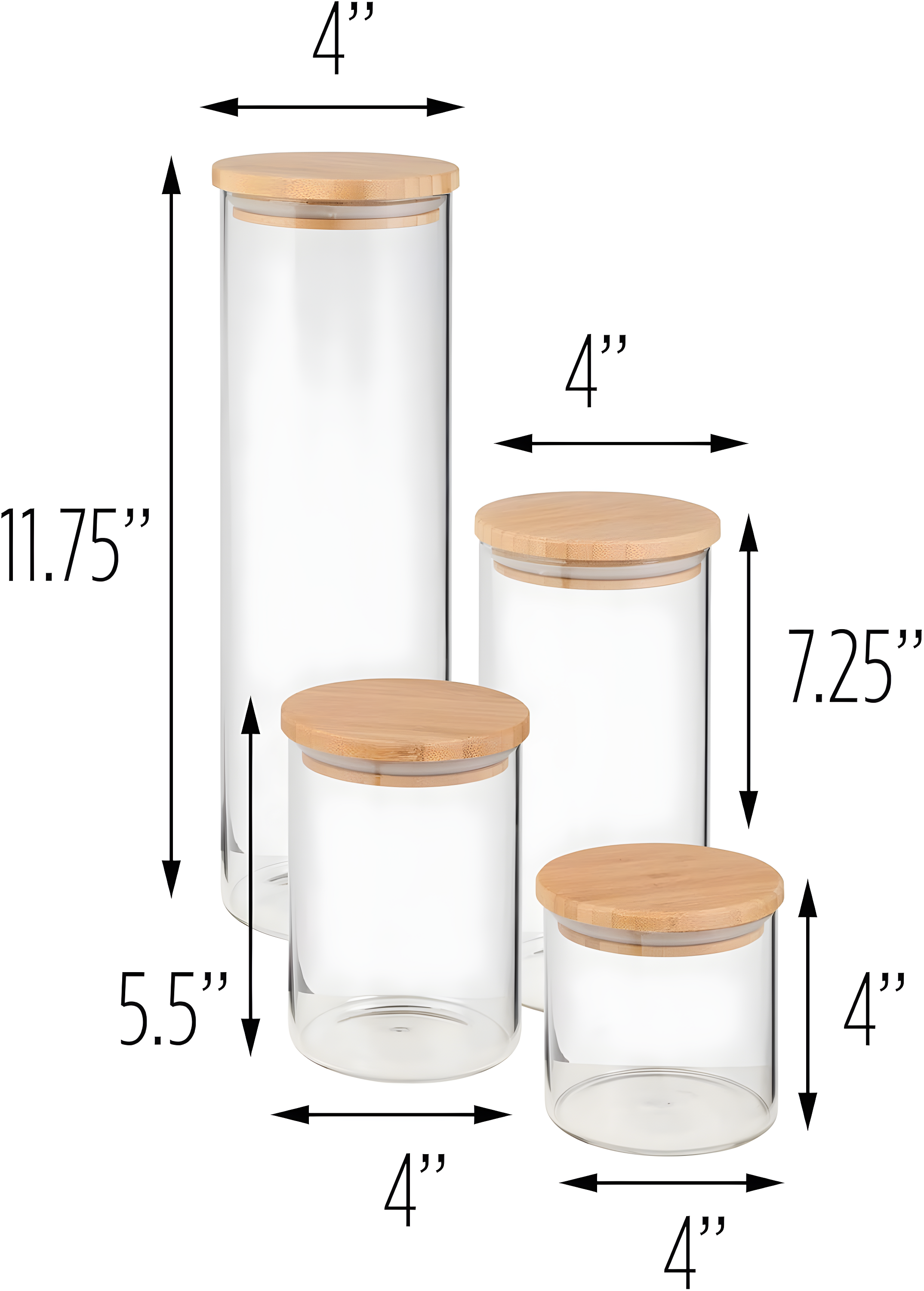 Honey Can Do 4-Piece Glass Jar Storage Set, Bamboo Lids, Natural/Clear
