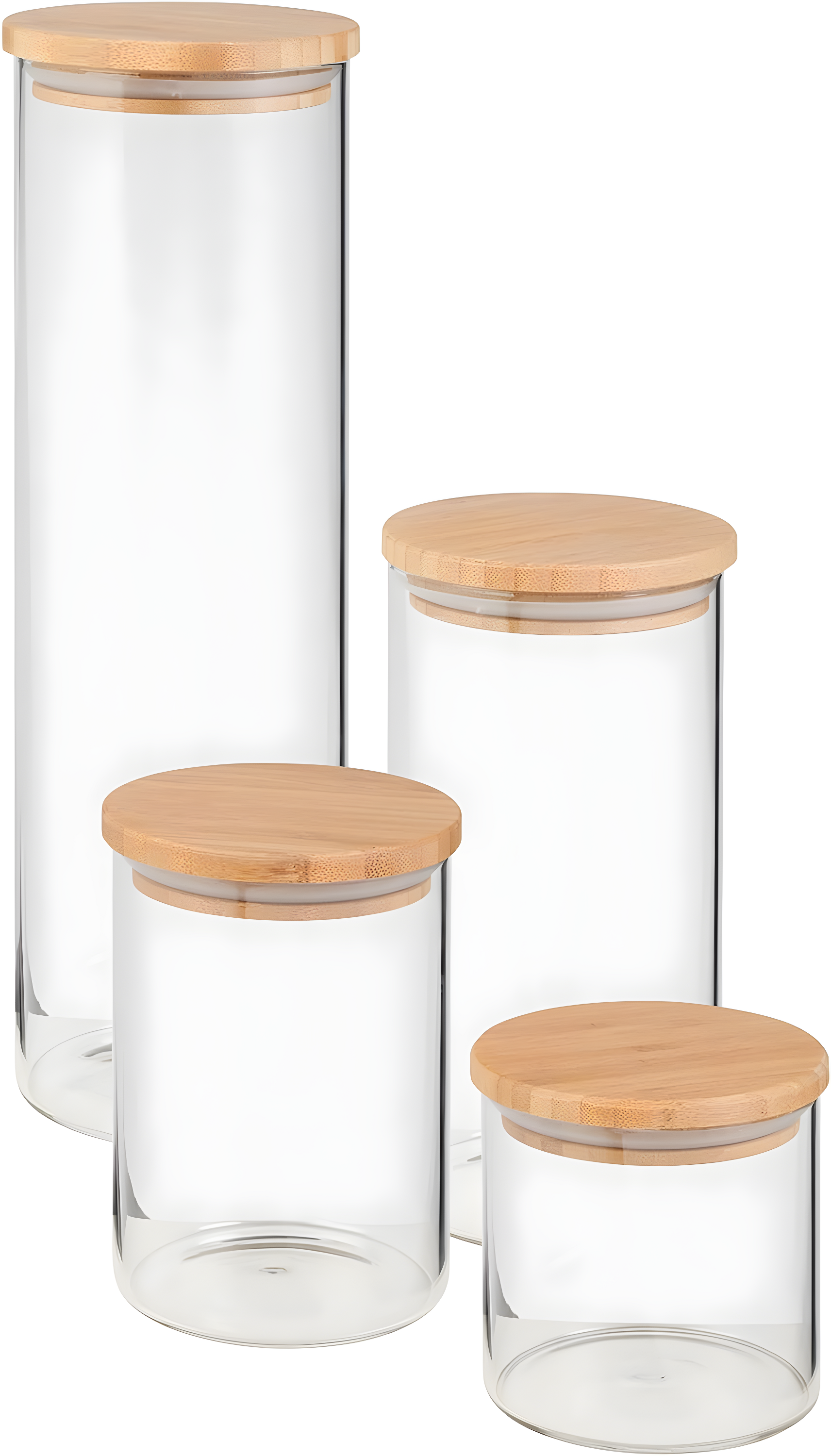 Honey Can Do 4-Piece Glass Jar Storage Set, Bamboo Lids, Natural/Clear