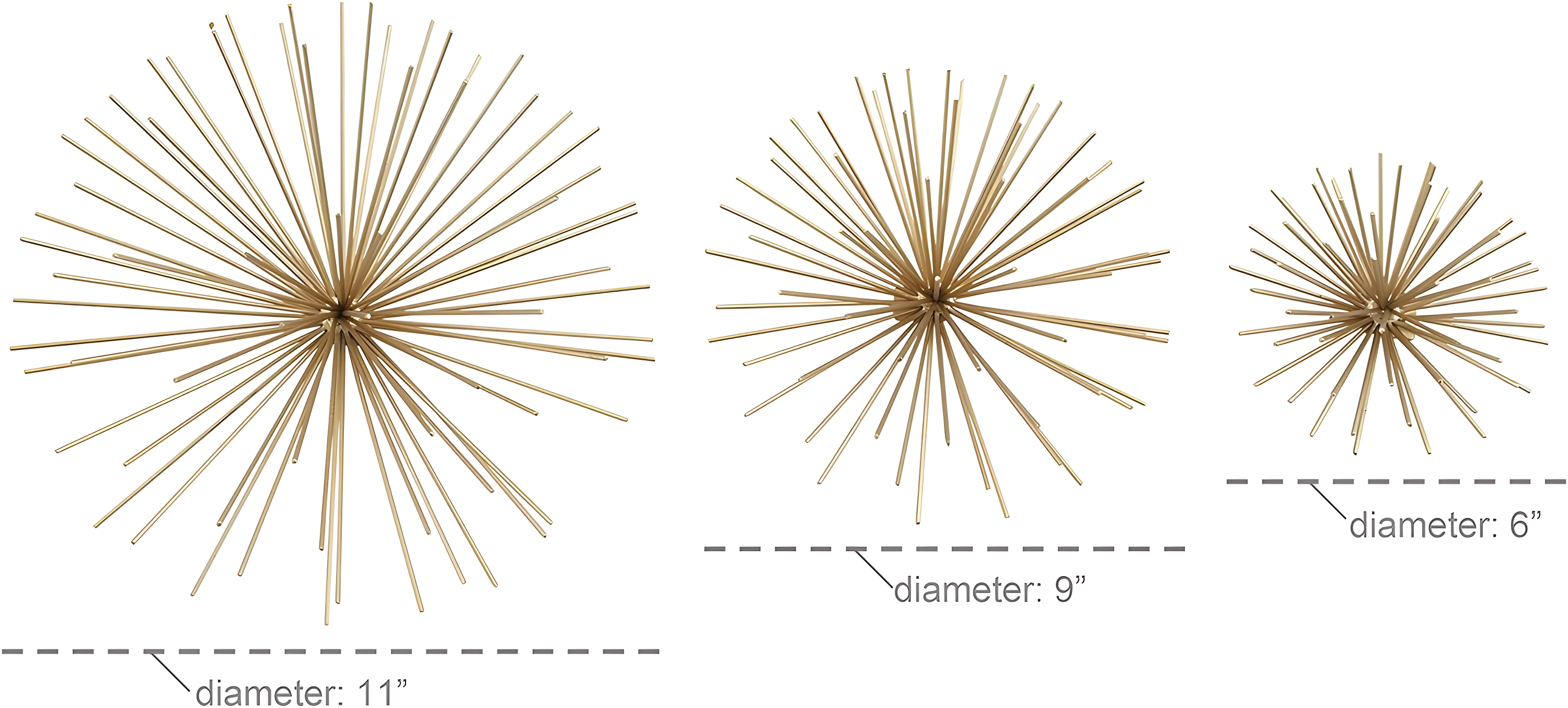 Metal 3D Long Spike Starburst Home Wall Decor Set
