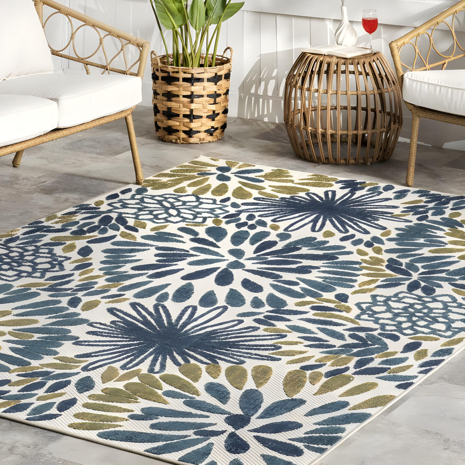 Nuloom Monique Floral & Paisley 7x9 Indoor/Outdoor Area Rug for Living Room Patio Deck Front Porch Kitchen, Teal/Ivory