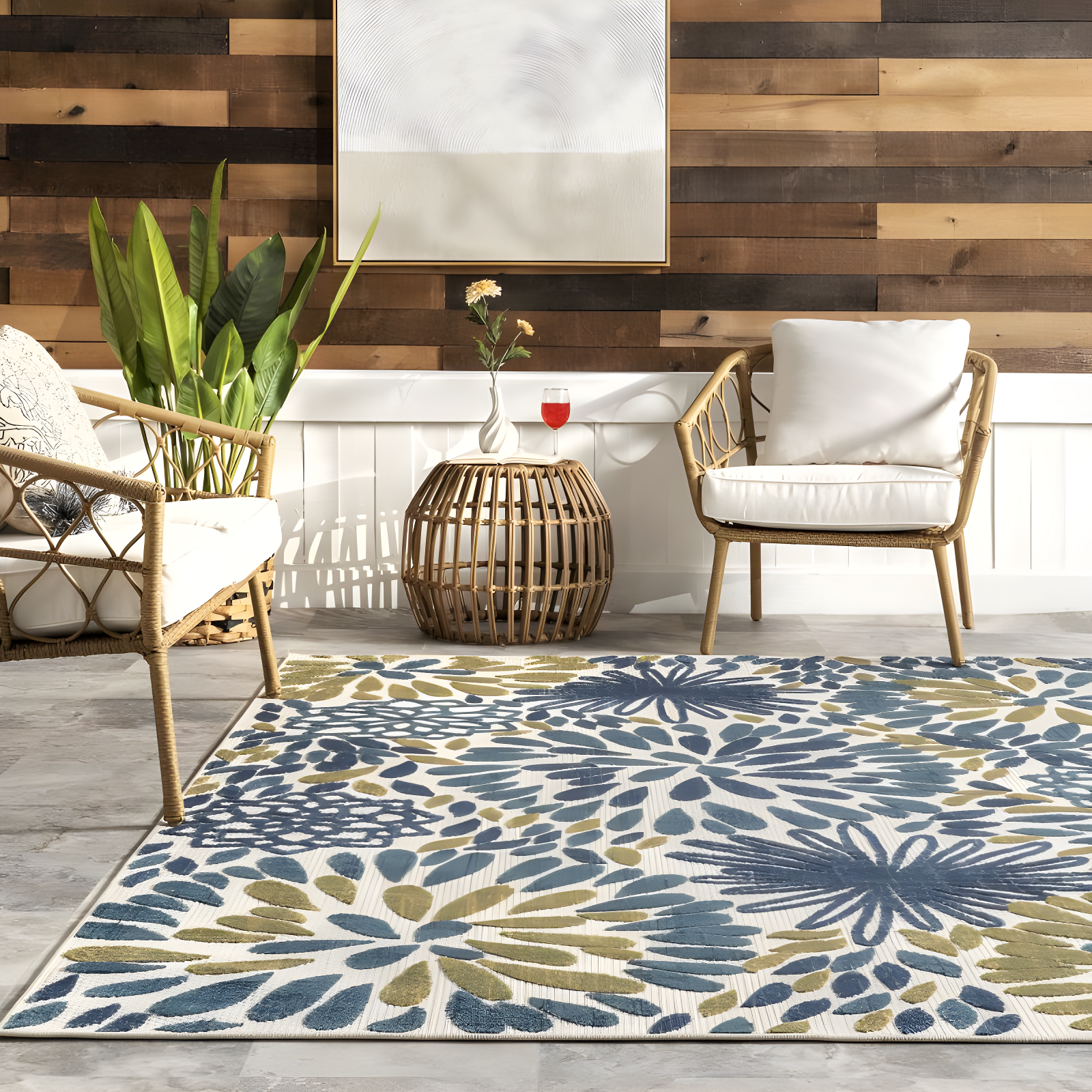 Nuloom Monique Floral & Paisley 7x9 Indoor/Outdoor Area Rug for Living Room Patio Deck Front Porch Kitchen, Teal/Ivory