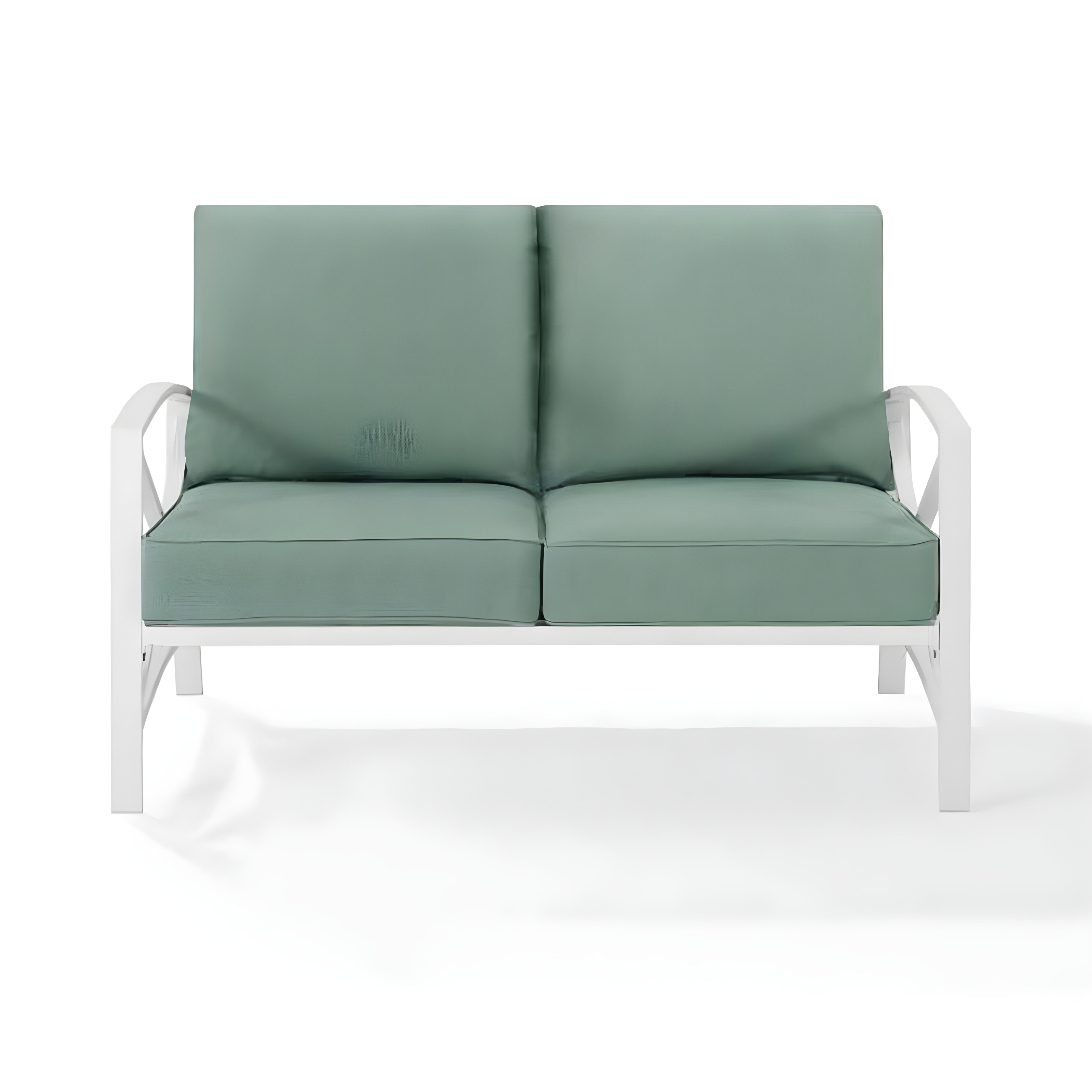 Kaplan Loveseat White/Teal - Crosley: UV-Resistant, Padded Outdoor Sofa with Steel Frame, Seats 2