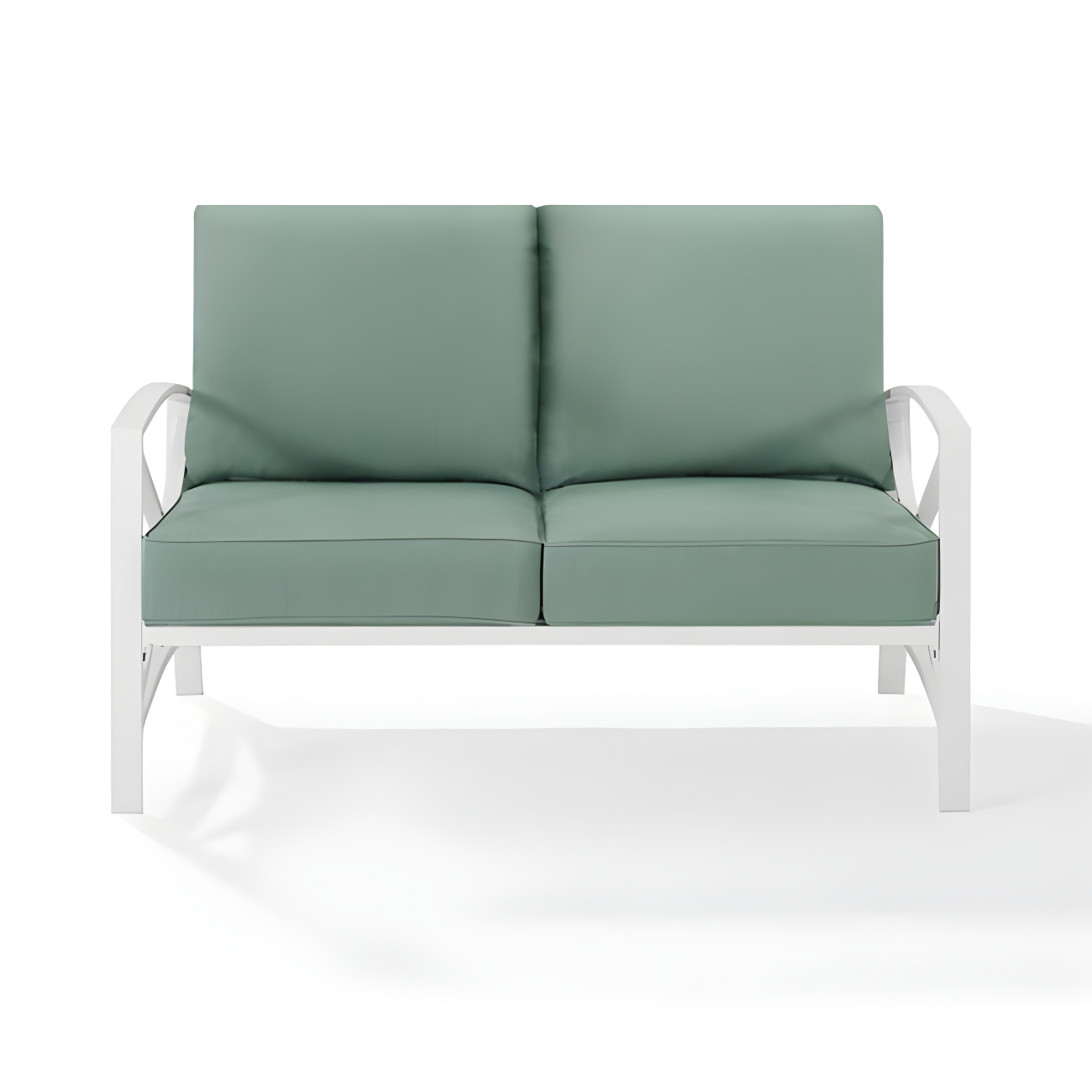 Kaplan Loveseat White/Teal - Crosley: UV-Resistant, Padded Outdoor Sofa with Steel Frame, Seats 2